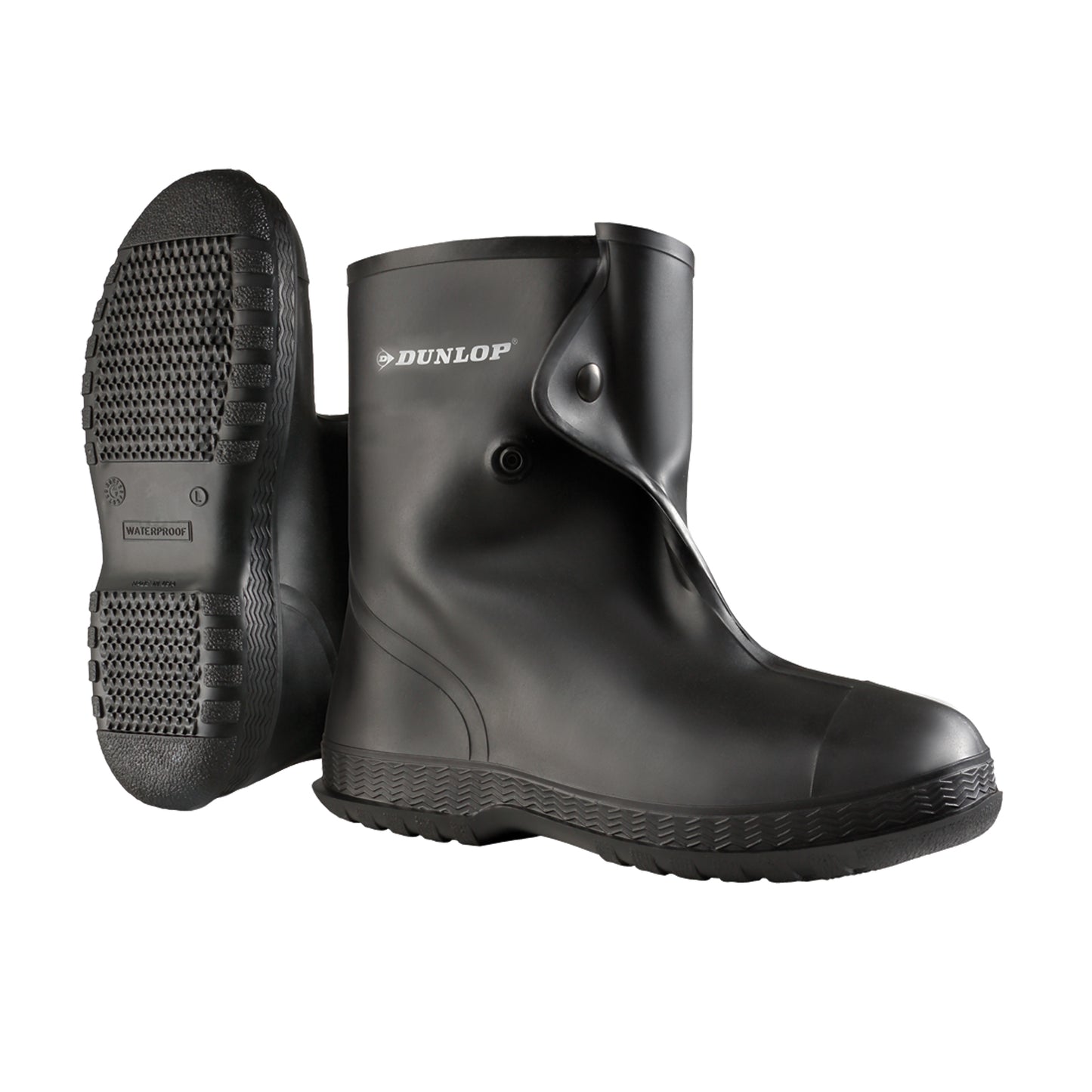 Dunlop Protective Footwear 10" Black Overboots, PVC, Snap Closure, Fits Men's 6 - 7