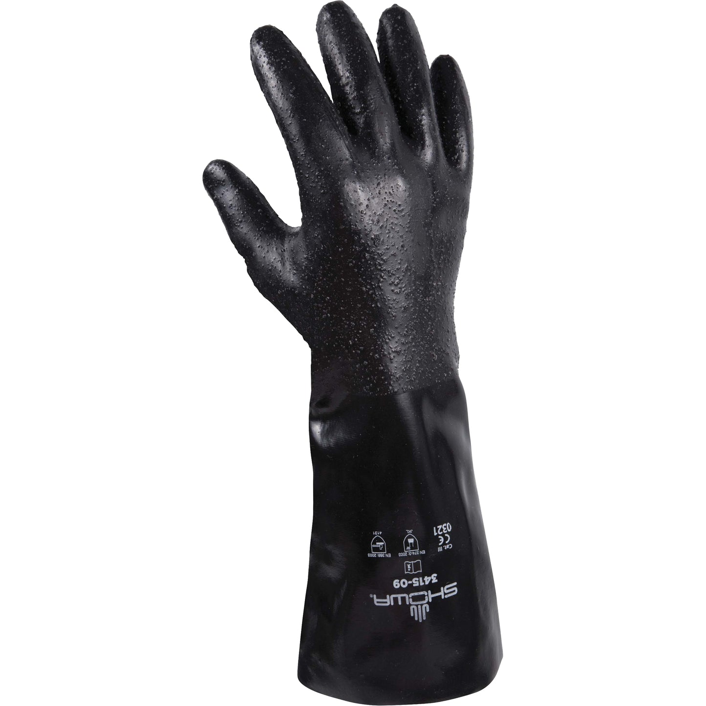 Showa 3415 Gloves, Size X-Large/11, 14" L, Neoprene, Cotton/Interlock Inner Lining, 66-mil
