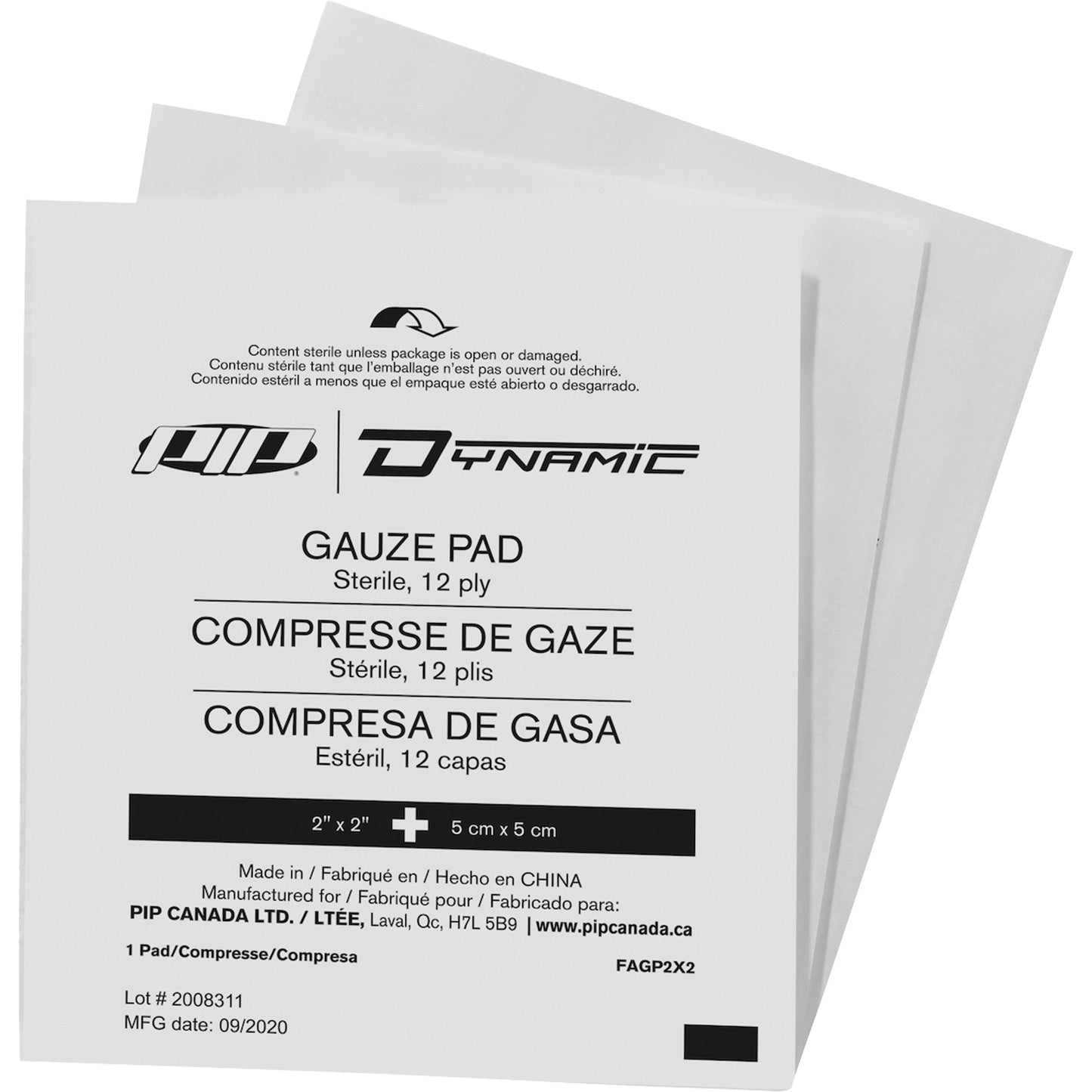 Protective Industrial Products Dynamic™ Gauze, Pad, 2" L x 2" W, Sterile, Medical Device Class 1
