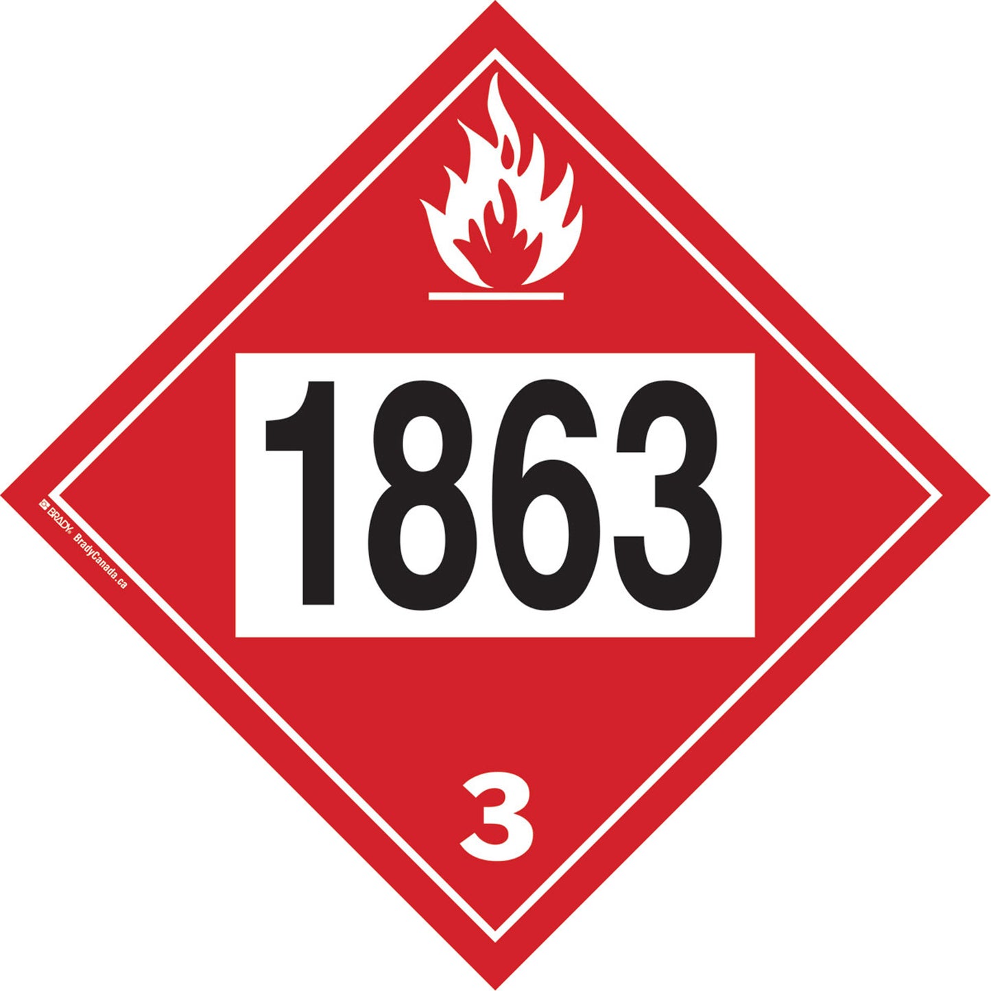 Brady 1863 Aviation Fuel Flammable Liquid TDG Placard, Plastic