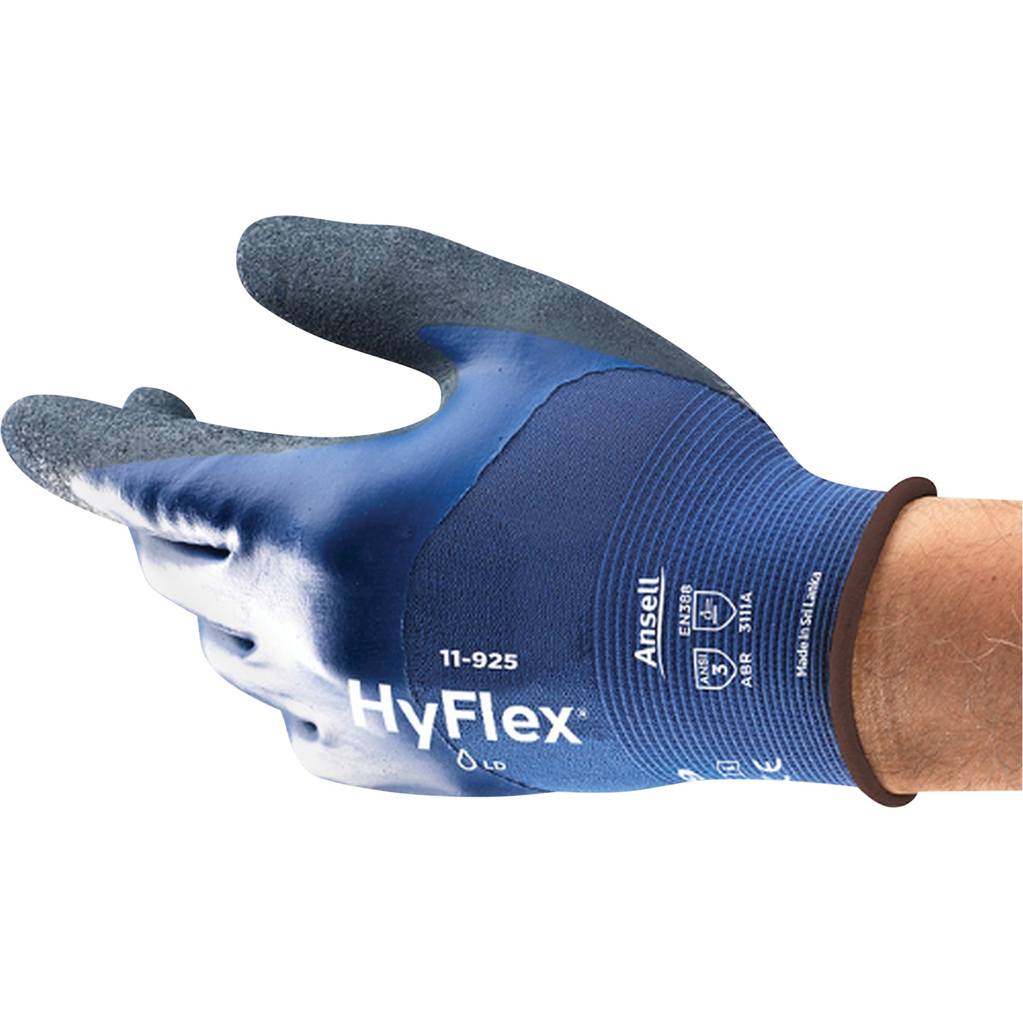Ansell HyFlex® 11-925 Cut Resistant Gloves, Size Medium/8, 18 Gauge, Nitrile Coated, Nylon Shell, ASTM ANSI Level A1/EN 388 Level 1
