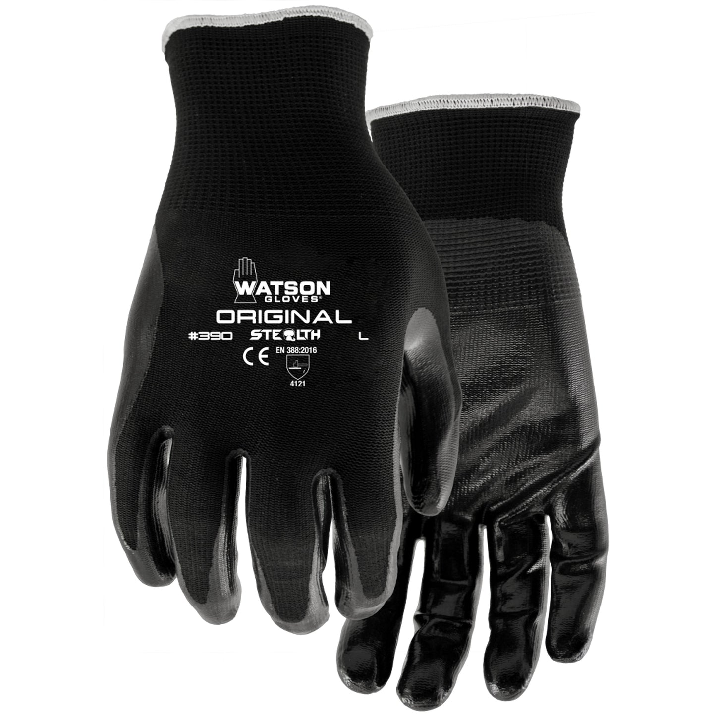 Watson Gloves Stealth Original Coated Gloves, 10/X-Large, Nitrile Coating, 13 Gauge, Nylon Shell