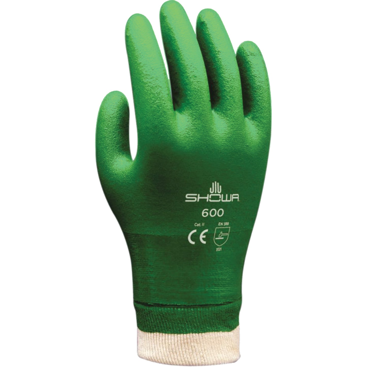 Showa Atlas 600 Coated Gloves, Size X-Large/10, 9" L, PVC, Cotton Inner Lining, 53-mil