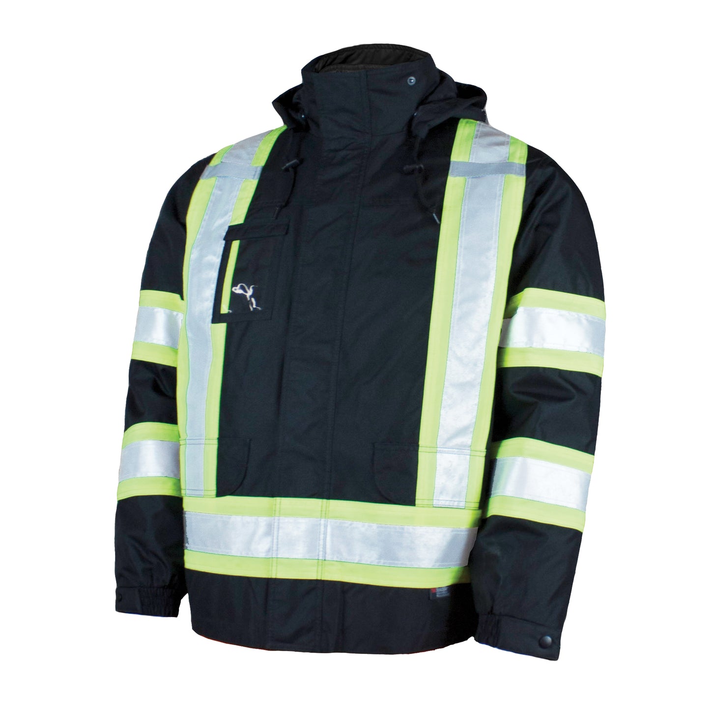 Tough Duck 5-in-1 Safety Jacket, Polyester/Polyurethane, Black, Medium