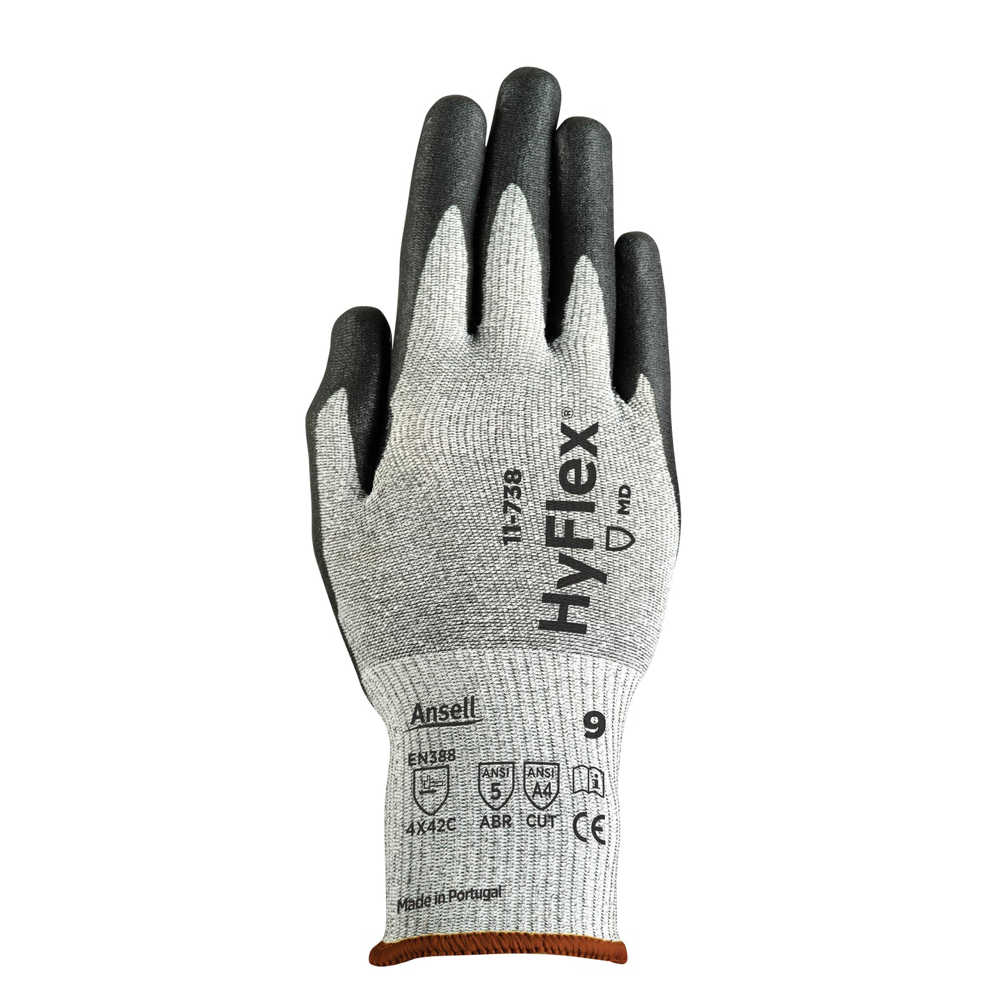 Ansell HyFlex® 11-738 Gloves, Size X-Large/10, 13 Gauge, Nitrile/Polyurethane Coated, Nylon/Intercept™ Shell, ASTM ANSI Level A4/EN 388 Level C