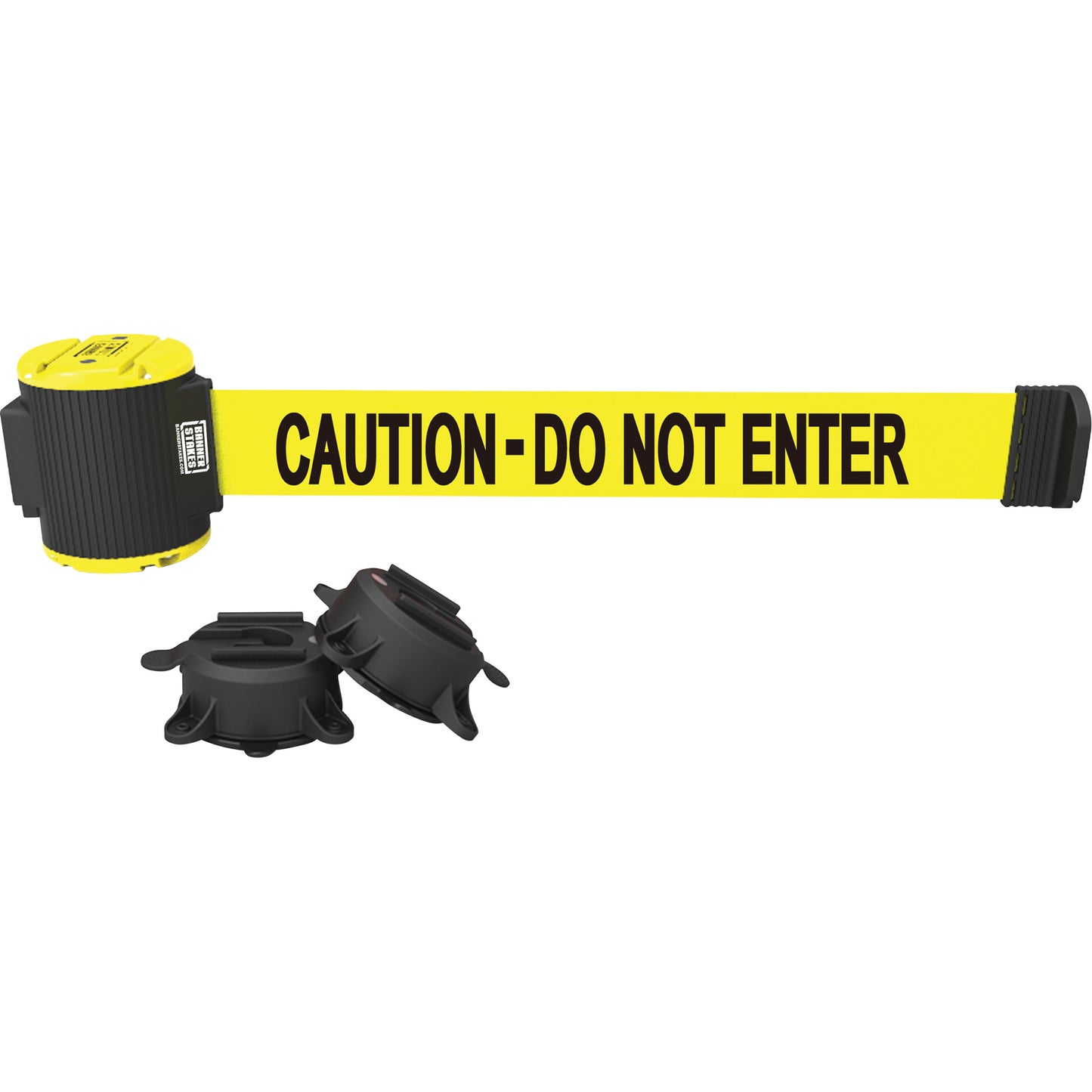 Banner Stakes Wall Mount Barrier, Plastic, Magnetic Mount, 30', Yellow Tape