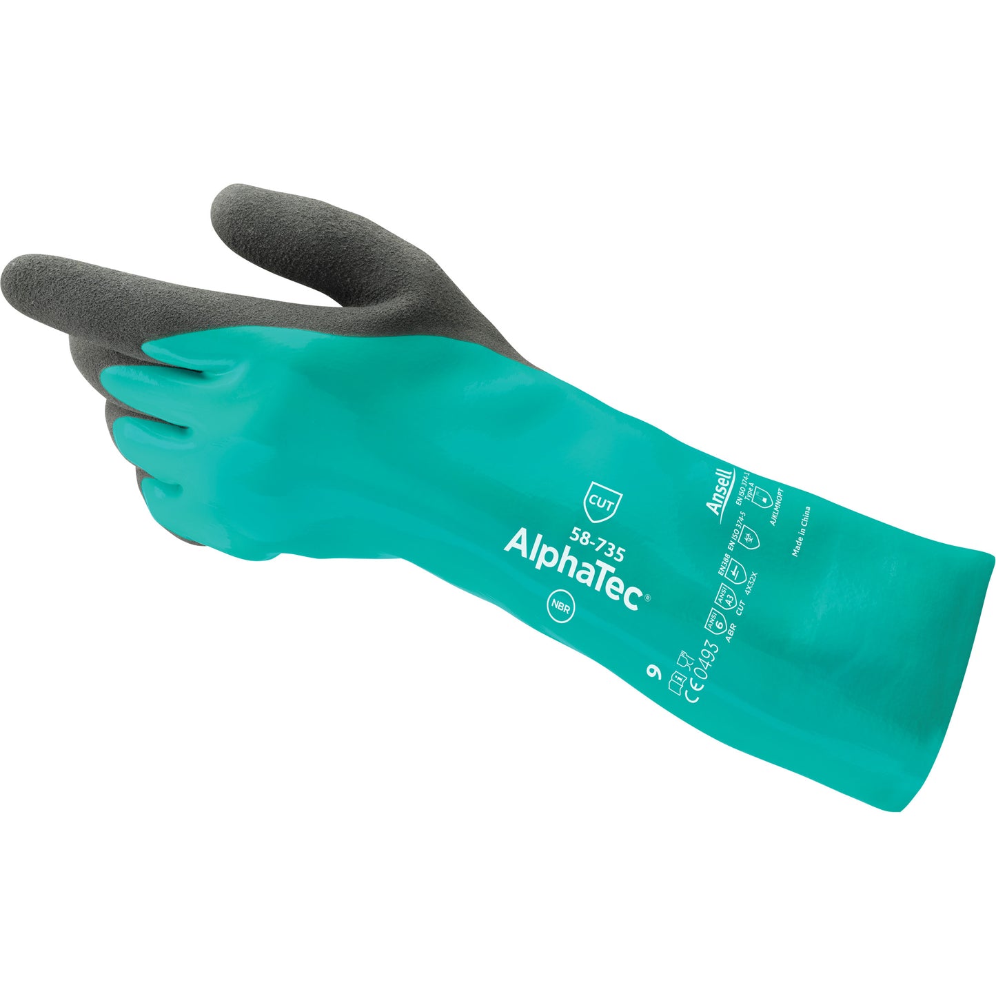 Ansell AlphaTec® 58-735 Chemical & Cut-Resistant Gloves, Size 11, 13" L, Nitrile, Nylon Inner Lining, 39-mil