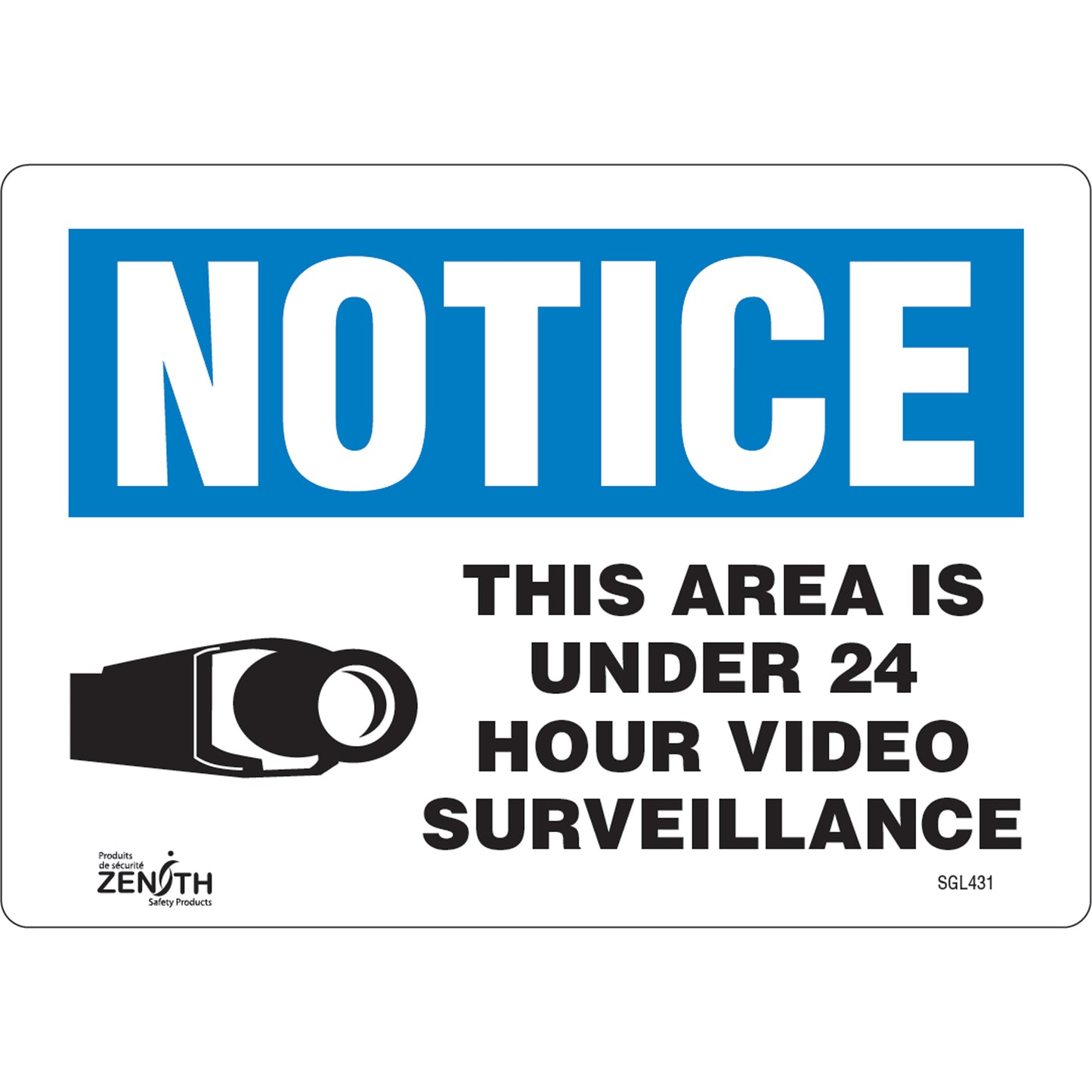 Zenith Safety Products "24 Hour Surveillance" Sign, 7" x 10", Vinyl, English with Pictogram