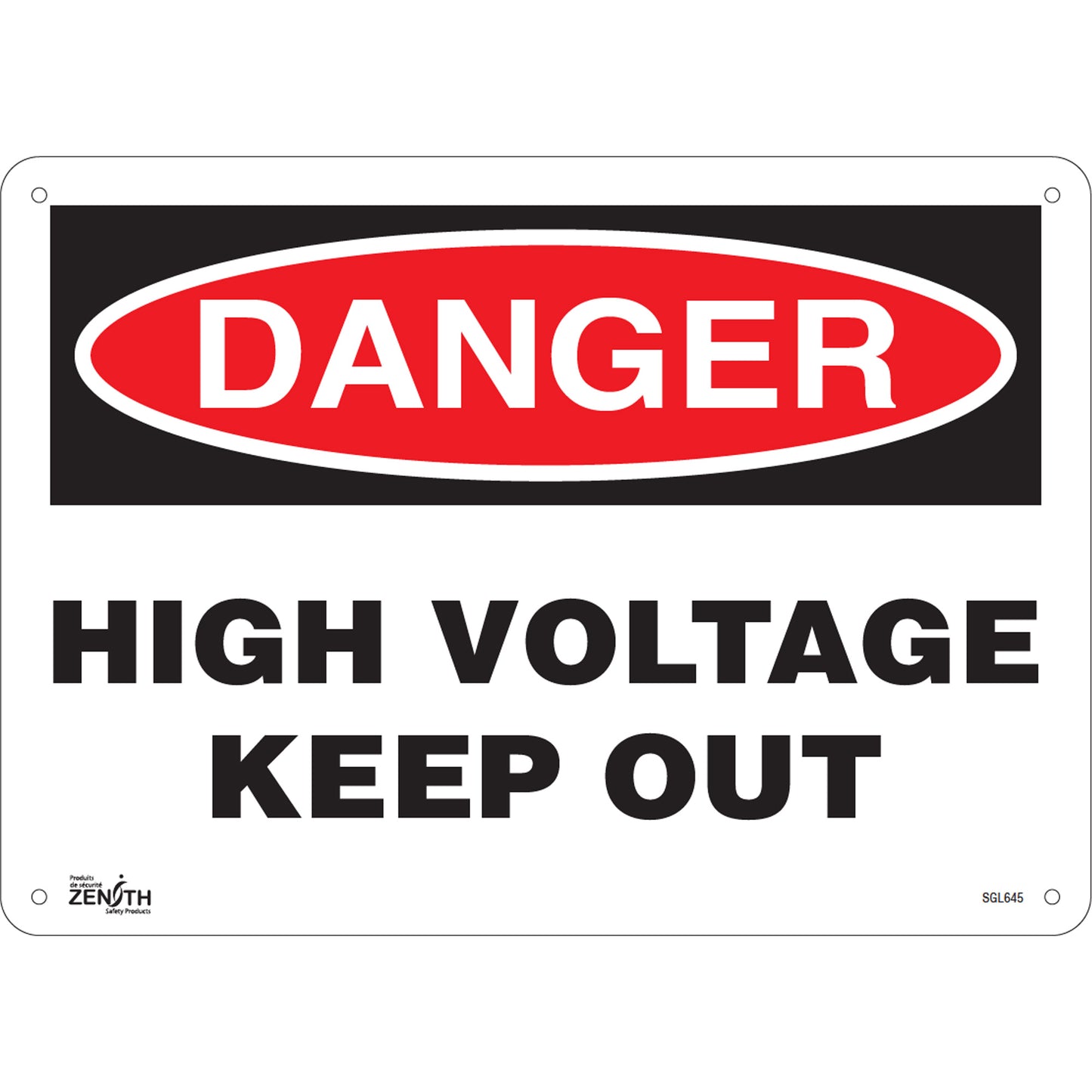 Zenith Safety Products "High Voltage Keep Out" Sign, 10" x 14", Plastic, English