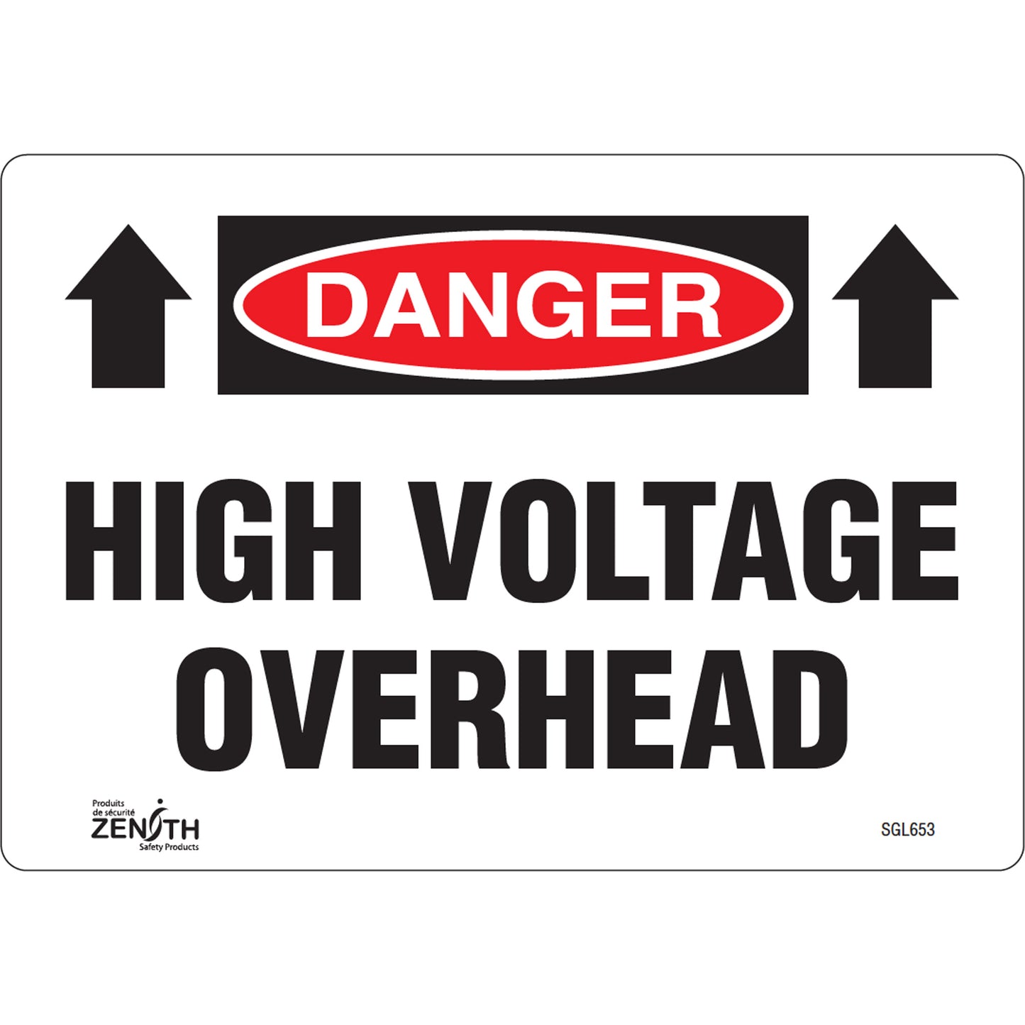 Zenith Safety Products "High Voltage Overhead" Sign, 7" x 10", Vinyl, English with Pictogram