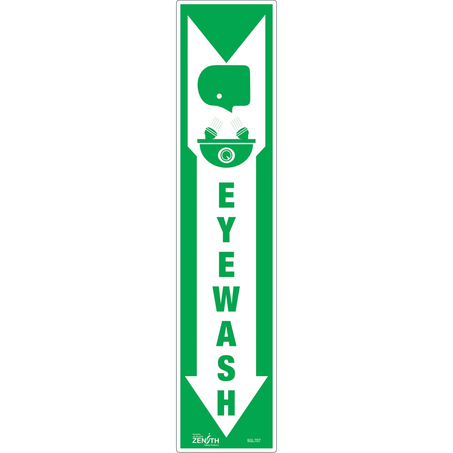 Zenith Safety Products "Eye Wash" Sign, 18" x 4", Vinyl, English with Pictogram