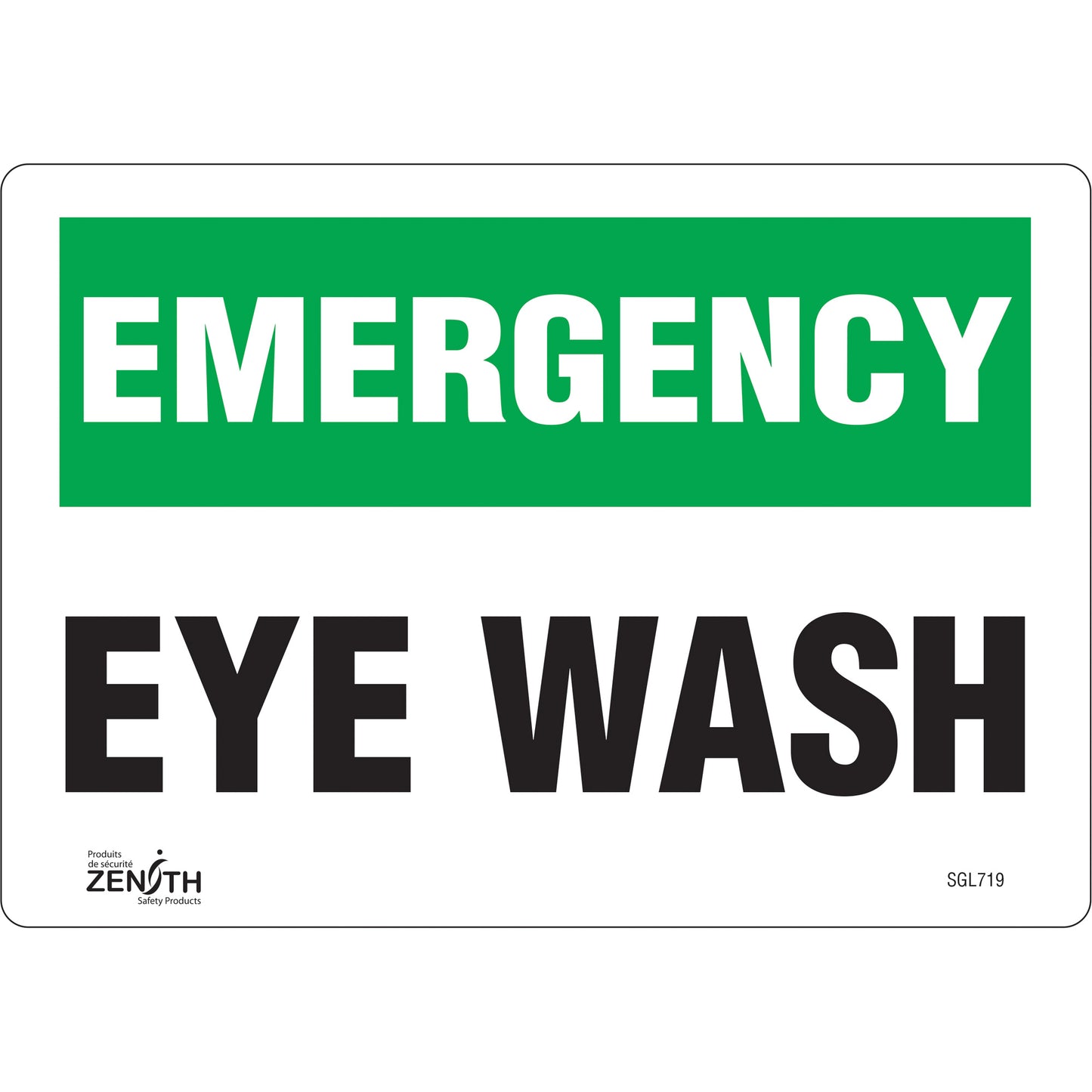 Zenith Safety Products "Eye Wash" Sign, 7" x 10", Vinyl, English