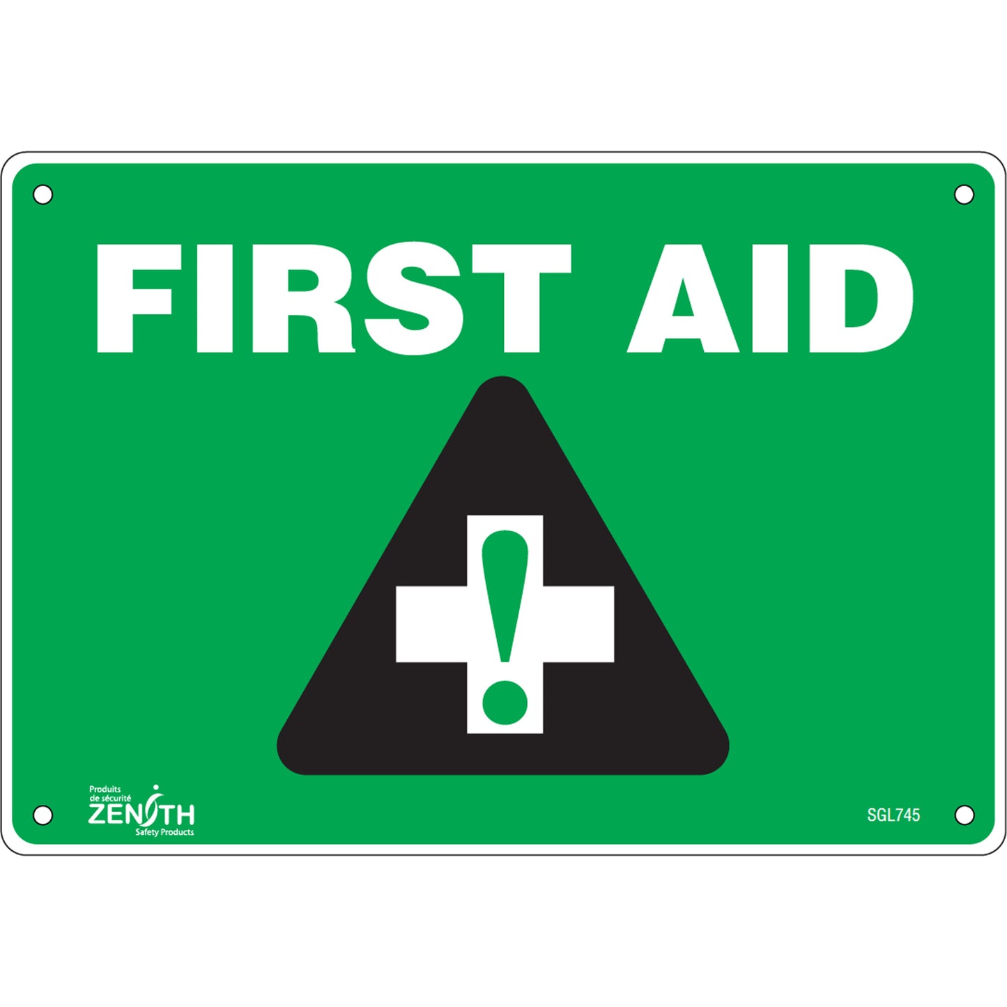 Zenith Safety Products "First Aid" Sign, 7" x 10", Aluminum, English with Pictogram
