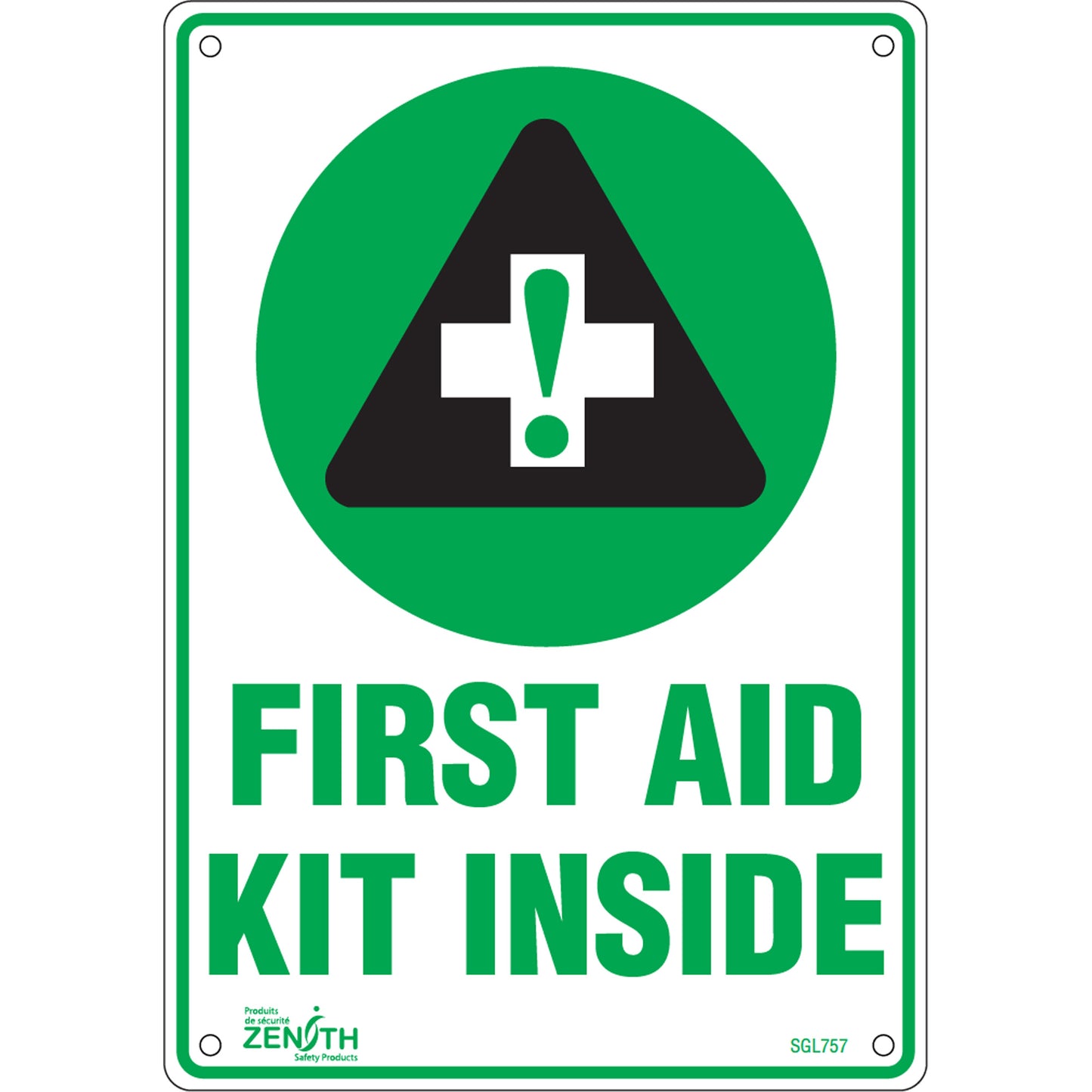 Zenith Safety Products "First Aid Kit" Sign, 10" x 7", Aluminum, English with Pictogram