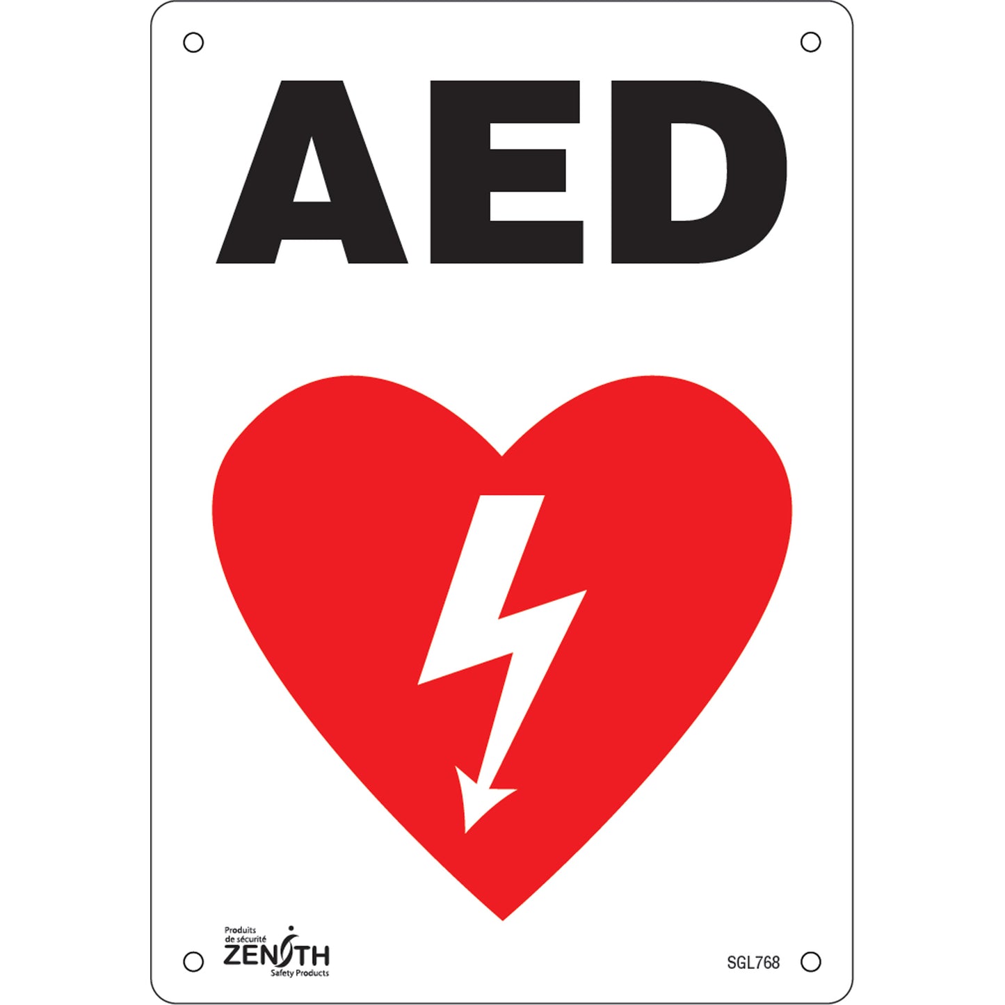 Zenith Safety Products "AED" Sign, 10" x 7", Plastic, English with Pictogram
