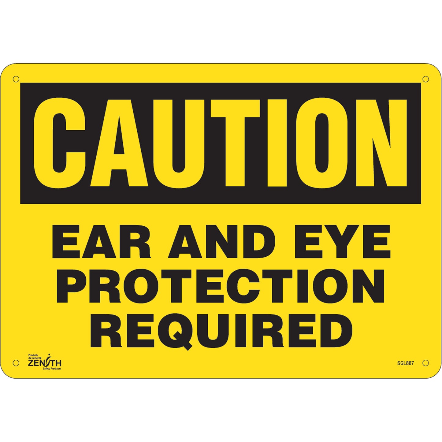 Zenith Safety Products "Ear And Eye Protection" Sign, 10" x 14", Plastic, English