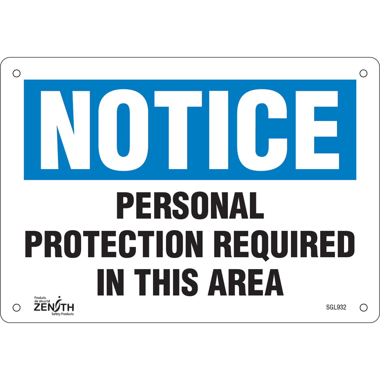 Zenith Safety Products "Personal Protection Required" Sign, 7" x 10", Plastic, English