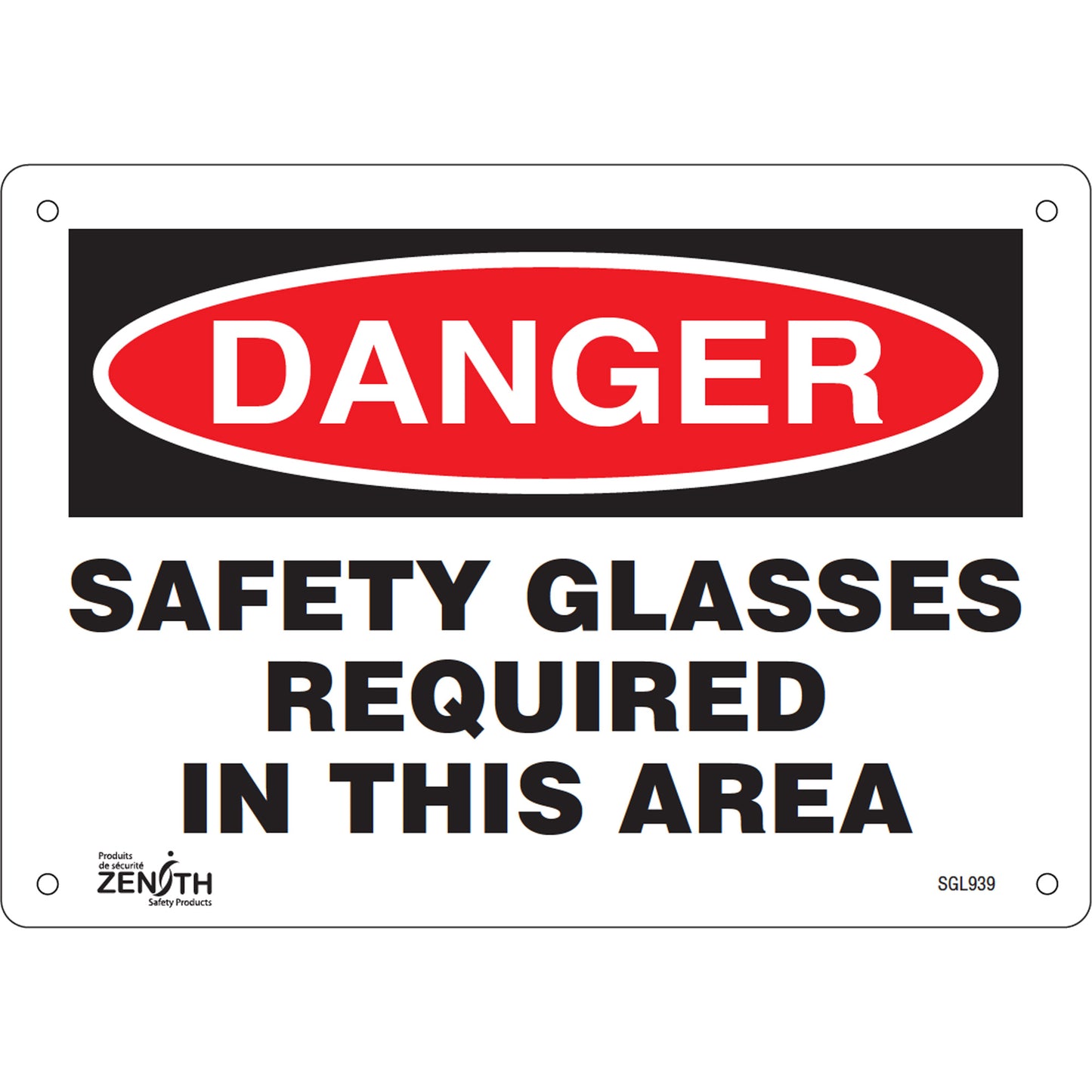 Zenith Safety Products "Safety Glasses Required" Sign, 7" x 10", Aluminum, English