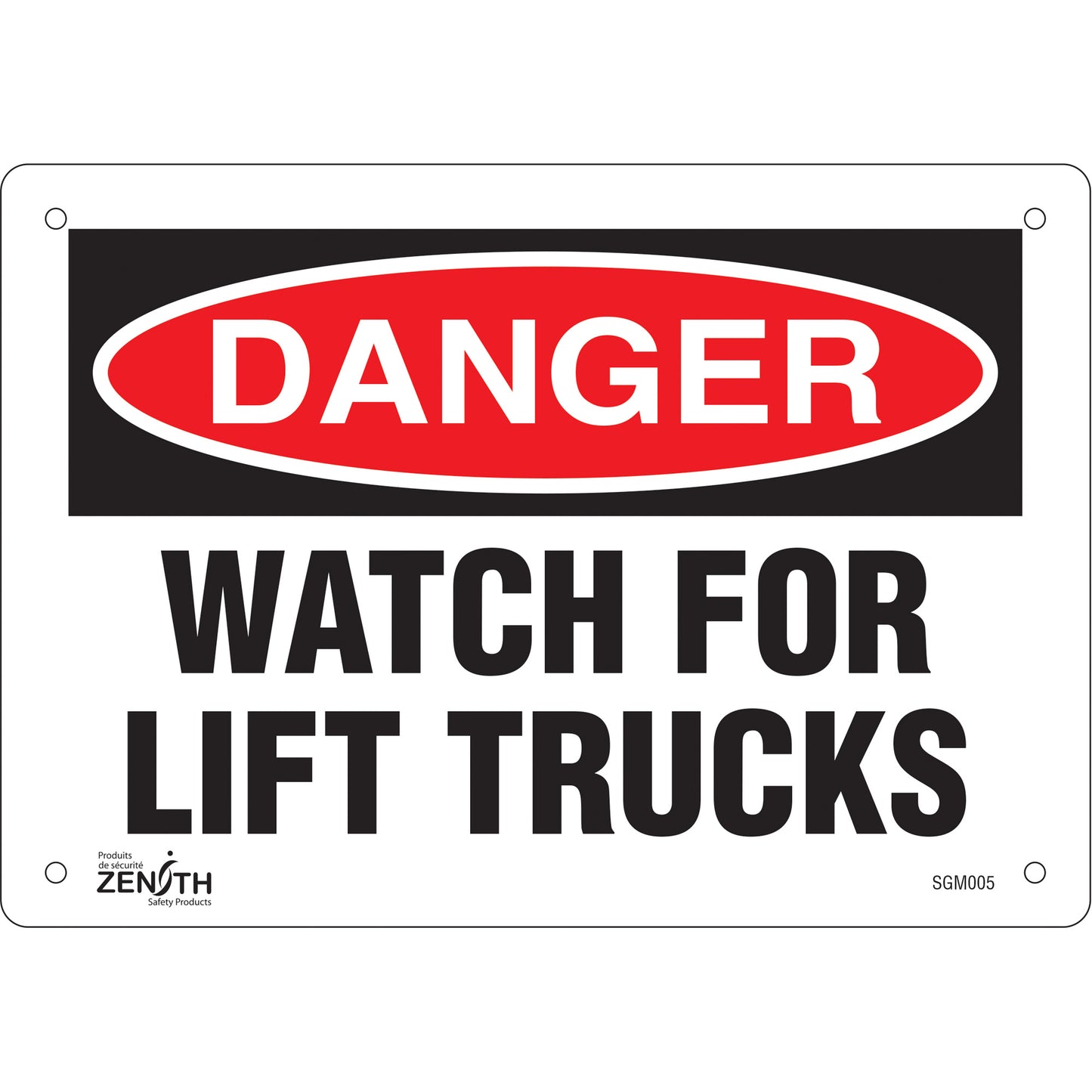 Zenith Safety Products "Watch For Lift Trucks" Sign, 7" x 10", Plastic, English