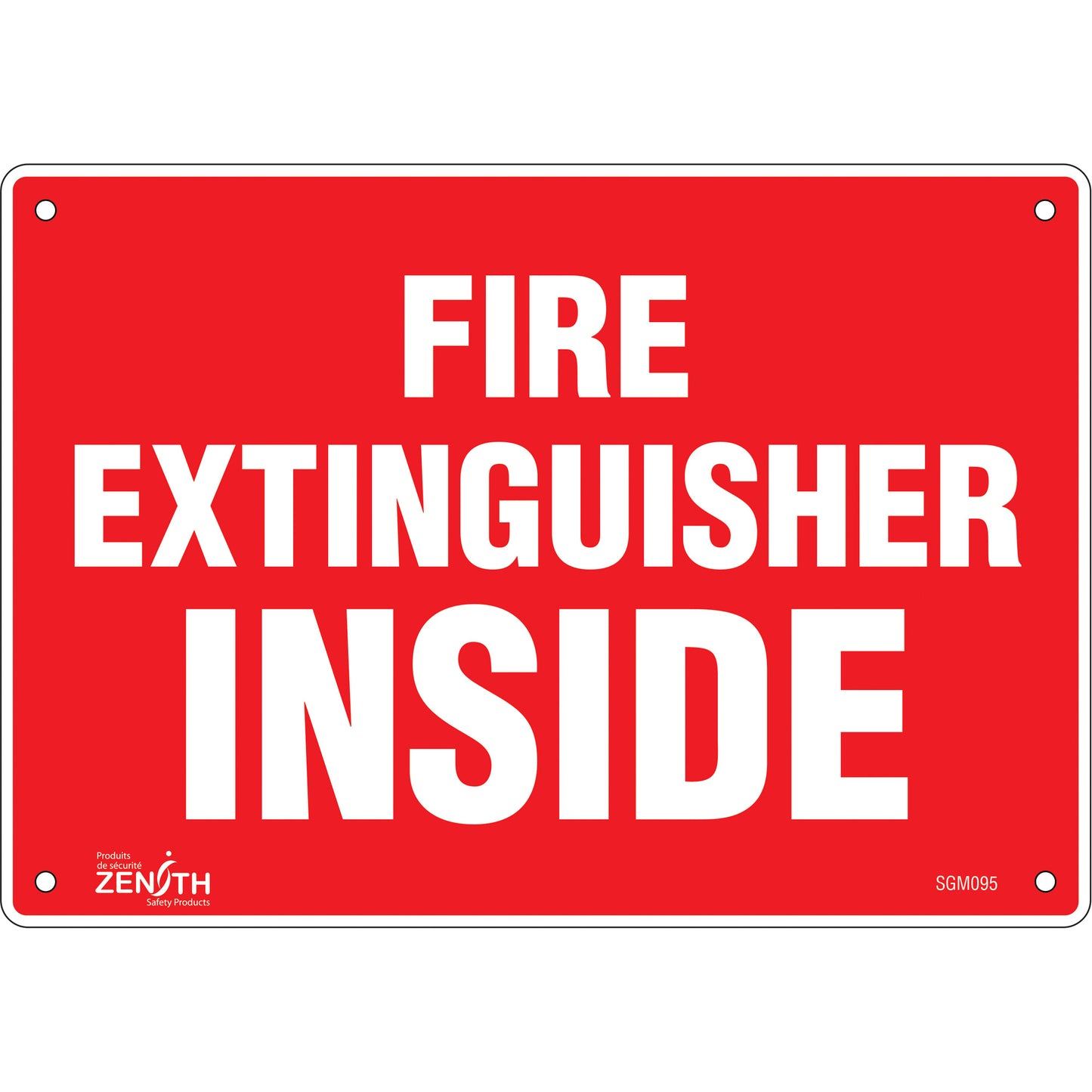 Zenith Safety Products "Fire Extinguisher Inside" Sign, 7" x 10", Plastic, English