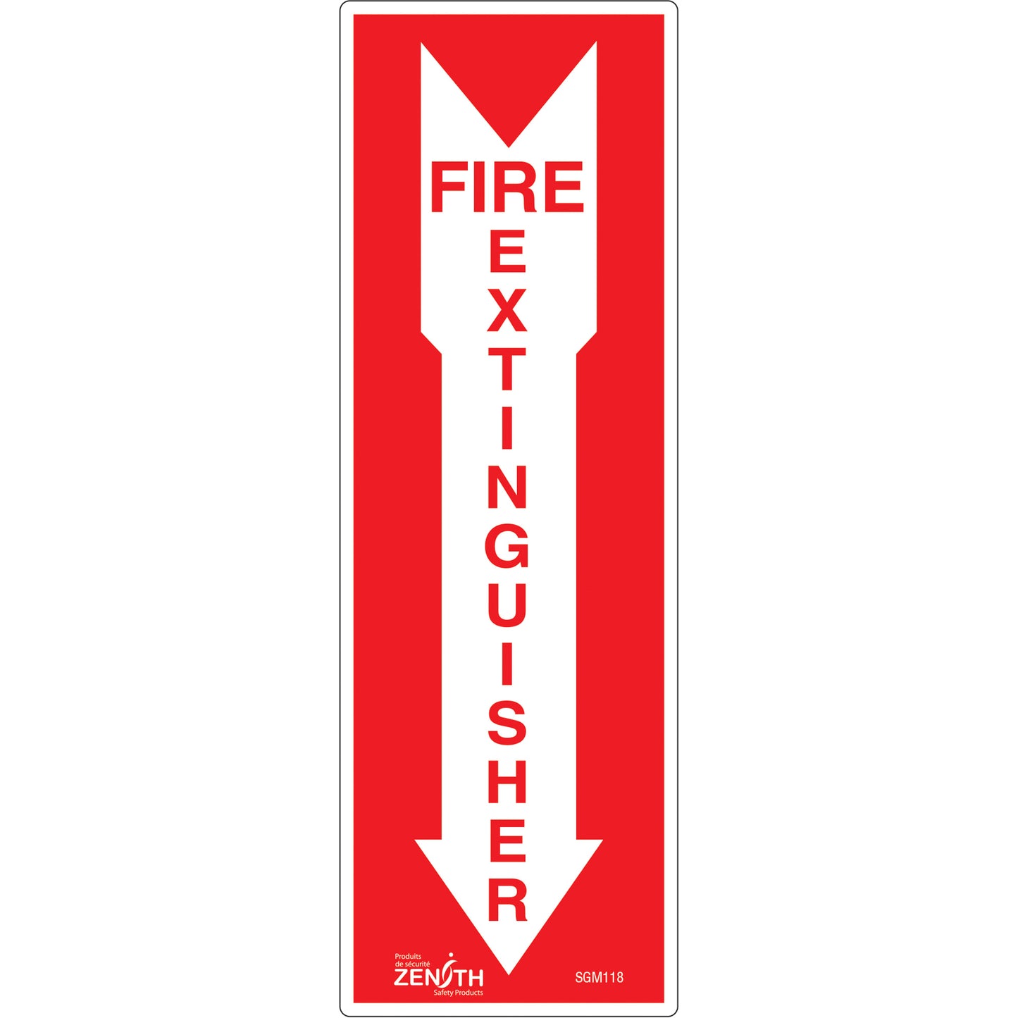 Zenith Safety Products "Fire Extinguisher" Sign, 12" x 4", Vinyl, English with Pictogram