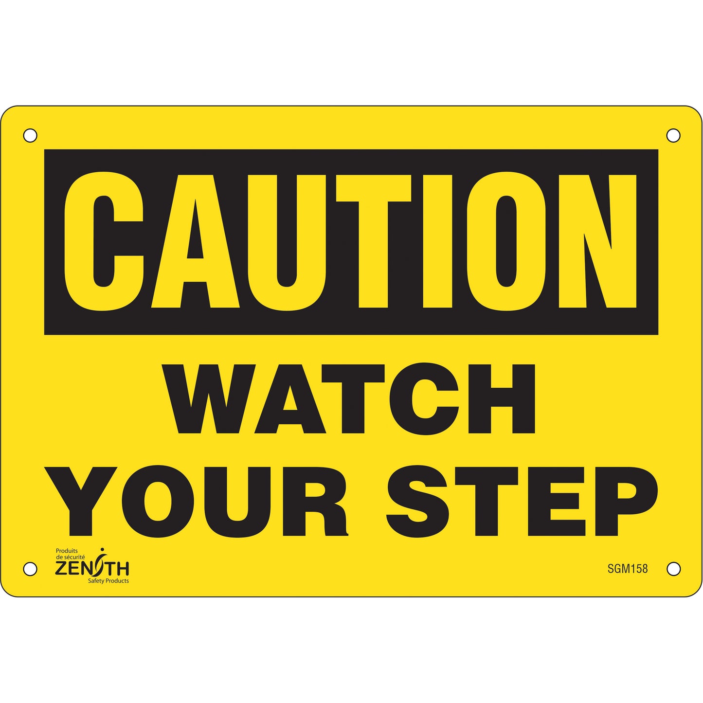Zenith Safety Products "Watch Your Step" Sign, 7" x 10", Plastic, English