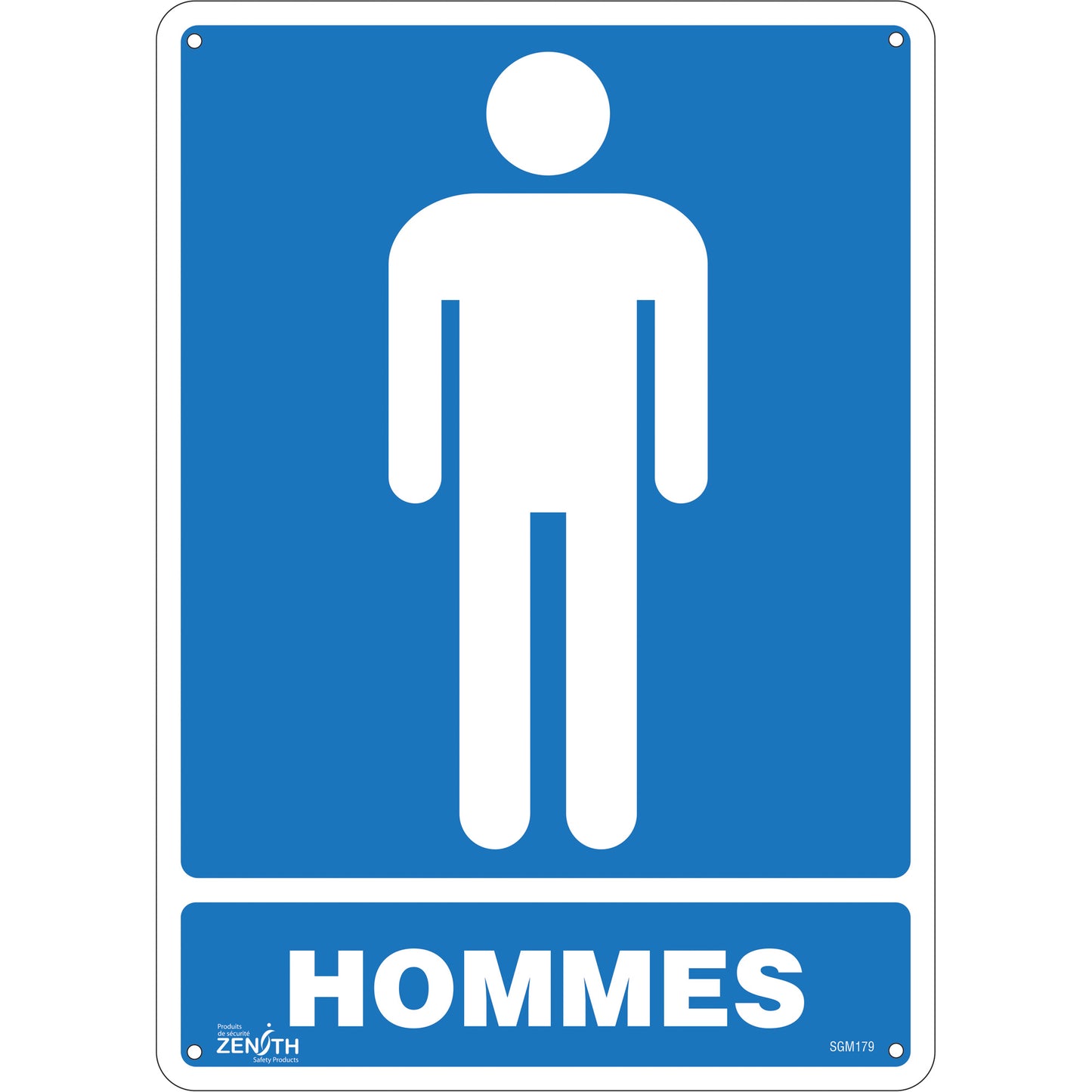 Zenith Safety Products "Hommes" Sign, 14" x 10", Plastic, French with Pictogram