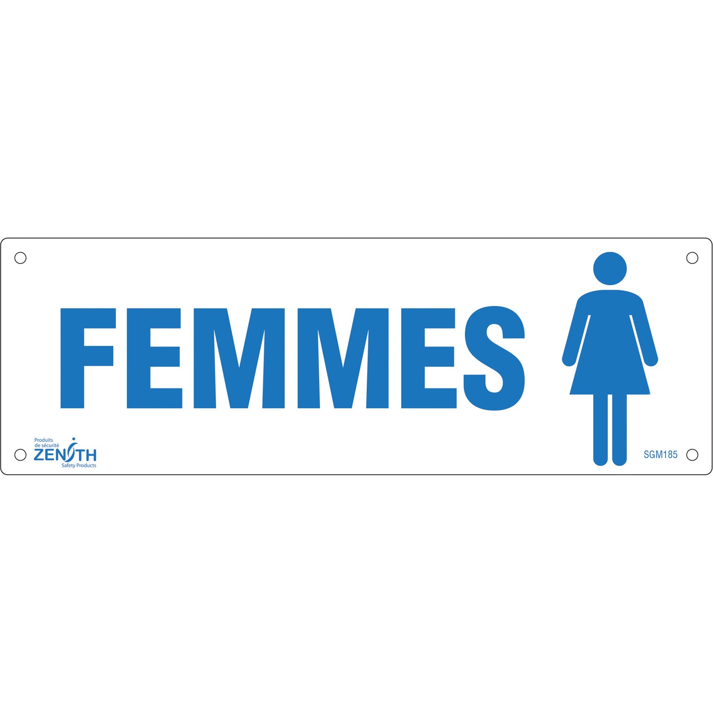 Zenith Safety Products "Femmes" Sign, 4" x 12", Plastic, French with Pictogram