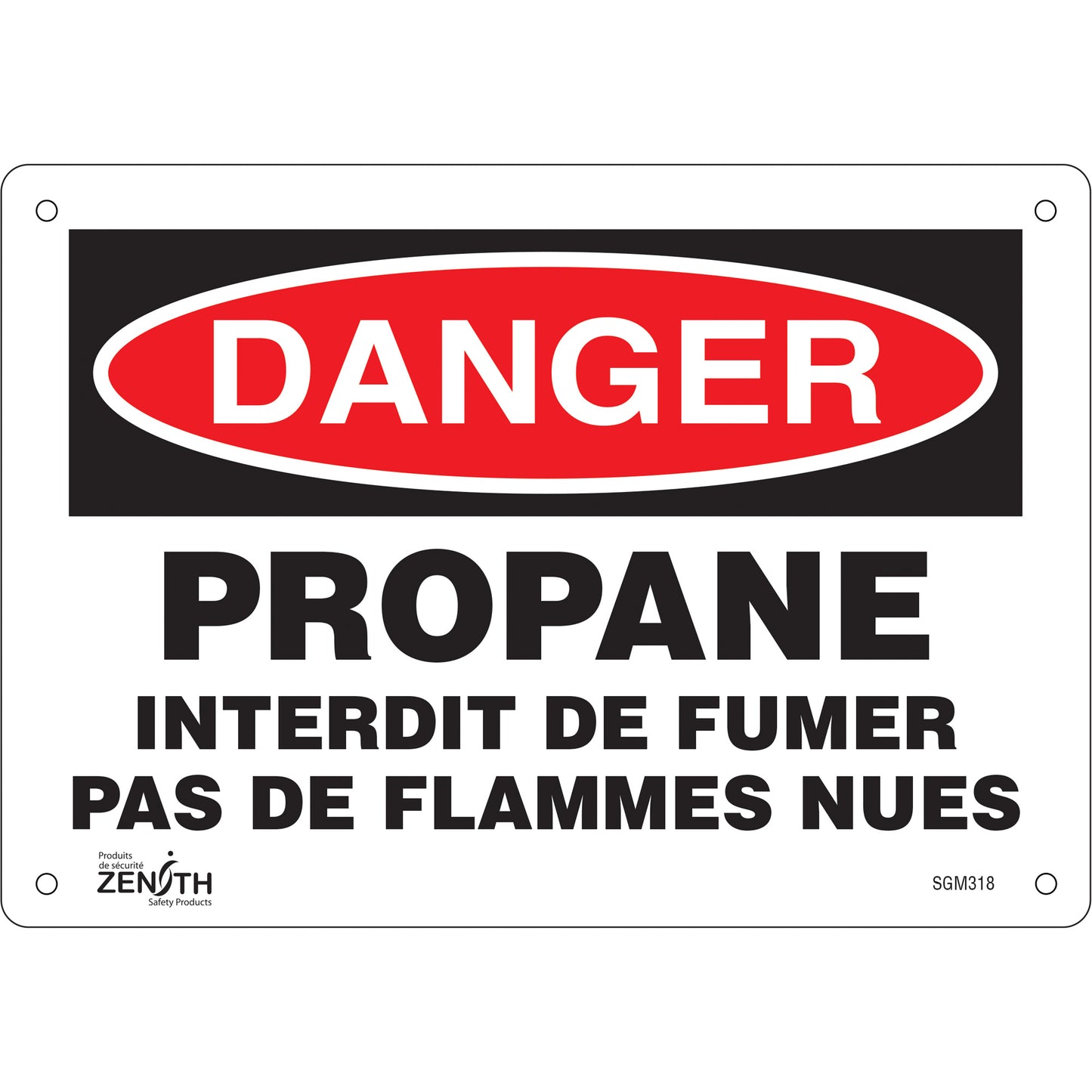 Zenith Safety Products "Propane - Interdit De Fumer" Sign, 7" x 10", Plastic, French