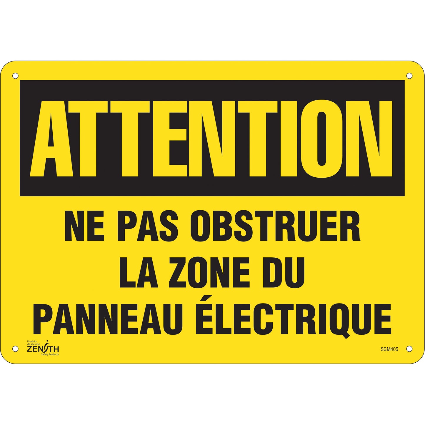 Zenith Safety Products "Zone du Panneau Électrique" Sign, 10" x 14", Plastic, French