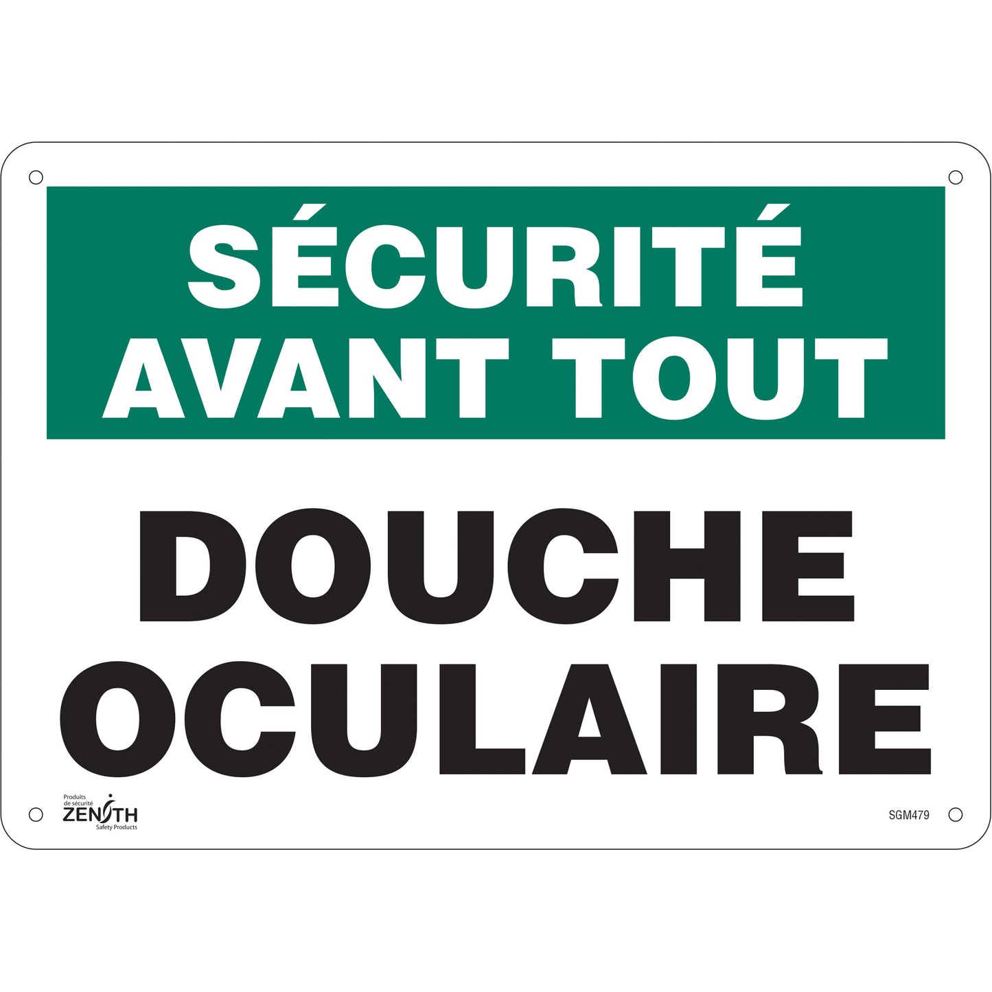 Zenith Safety Products "Douche Oculaire" Sign, 10" x 14", Plastic, French