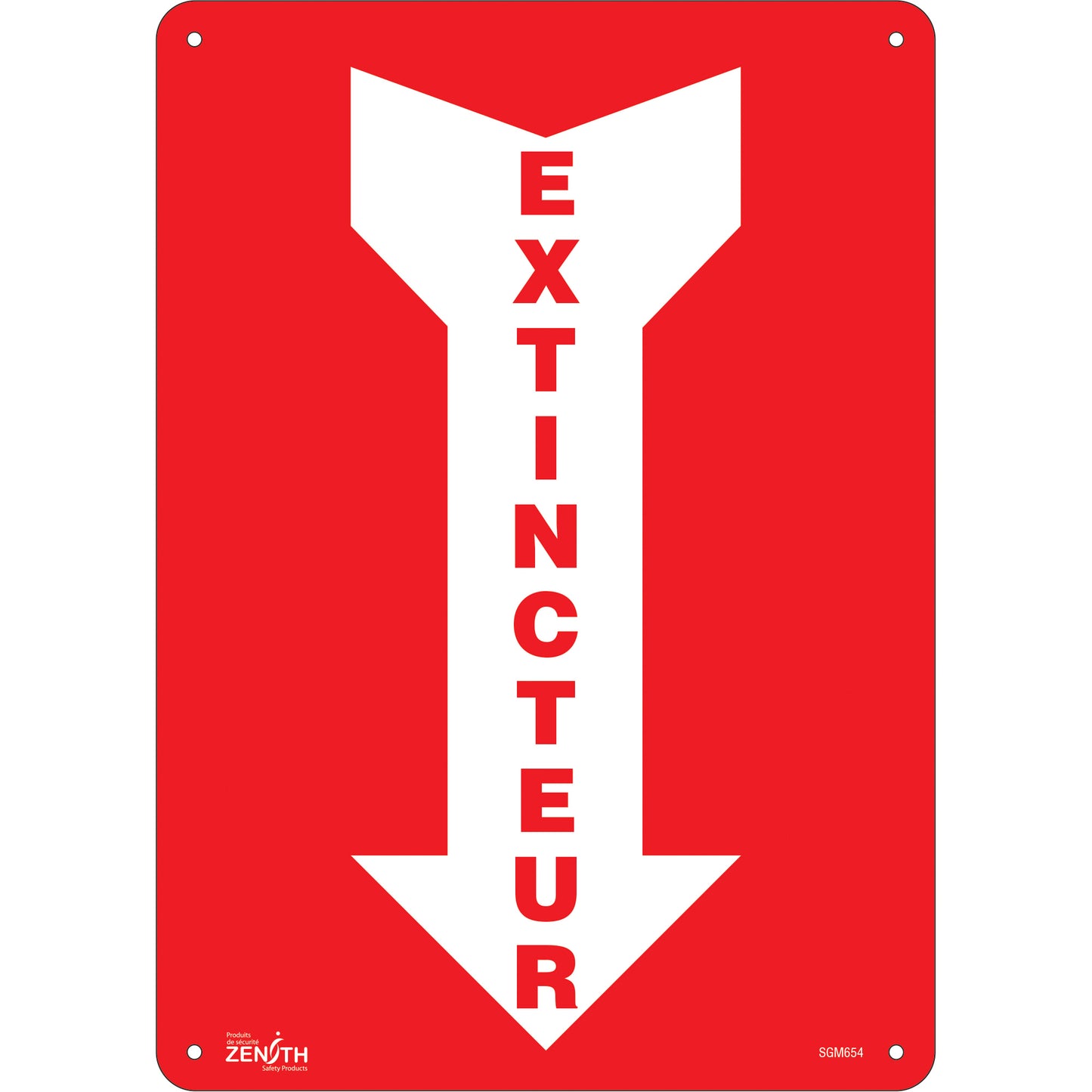 Zenith Safety Products "Extincteur" Arrow Sign, 14" x 10", Aluminum, French with Pictogram