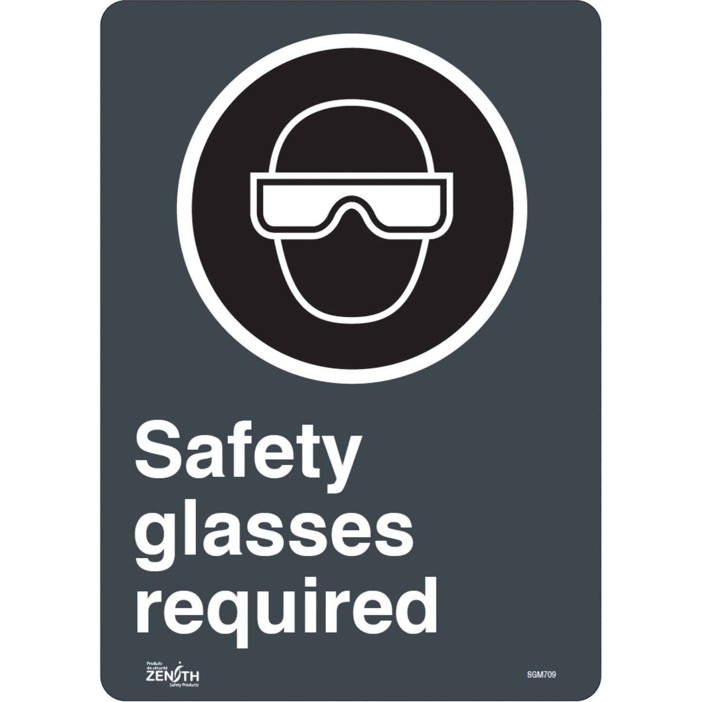 Zenith Safety Products "Safety Glasses Required" Sign, 14" x 10", Vinyl, English with Pictogram
