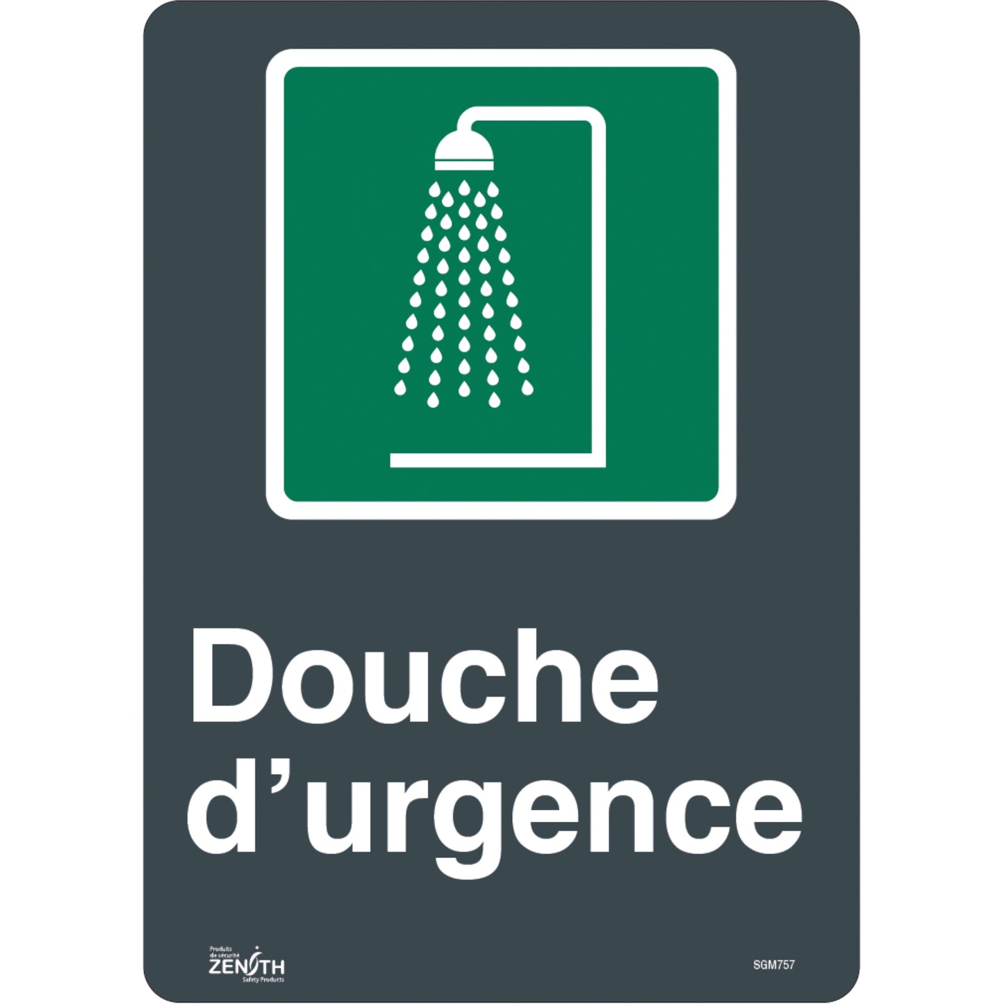Zenith Safety Products "Douche D'Urgence" Sign, 14" x 10", Vinyl, French with Pictogram