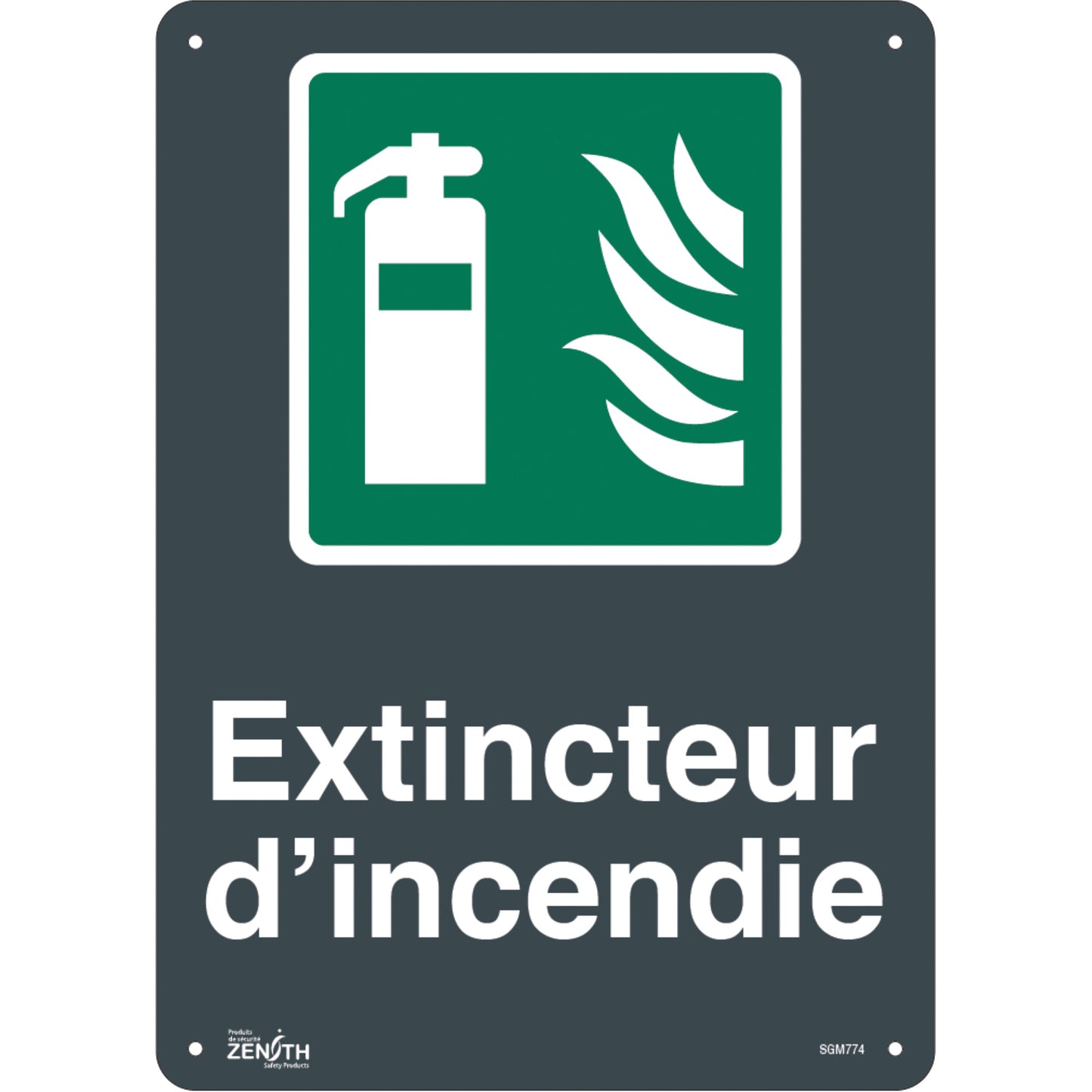 Zenith Safety Products "Extincteur D'Incendie" Sign, 14" x 10", Aluminum, French with Pictogram