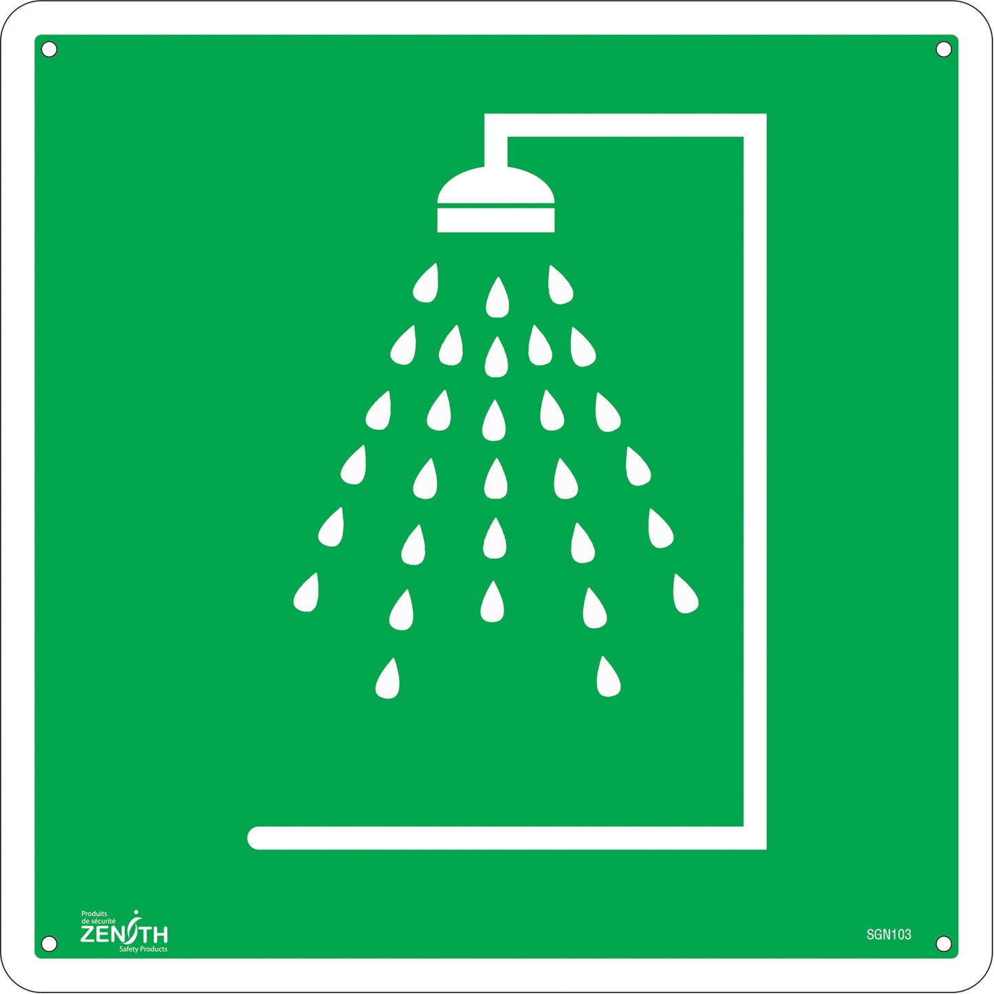 Zenith Safety Products Emergency Shower CSA Standard Safety Sign, 12" x 12", Plastic, Pictogram