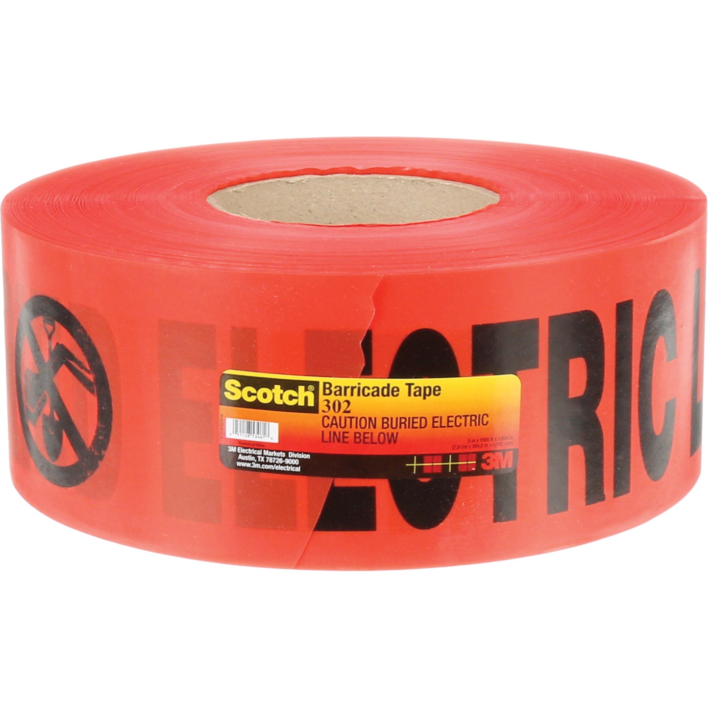 3M Scotch® Buried Barricade Tape, English, 3" W x 1000' L, 4 mils, Black on Red