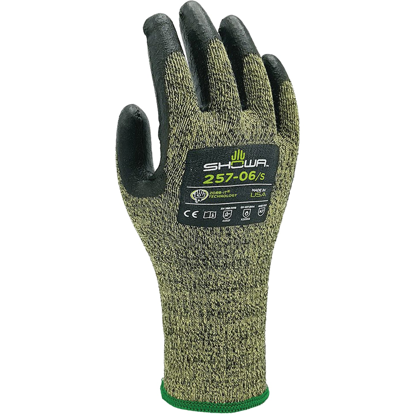 Showa 257 Cut Resistant Gloves, Size Medium/7, 13 Gauge, Foam Nitrile Coated, Stainless Steel Shell, ANSI/ISEA 105 Level 7/EN 388 Level F