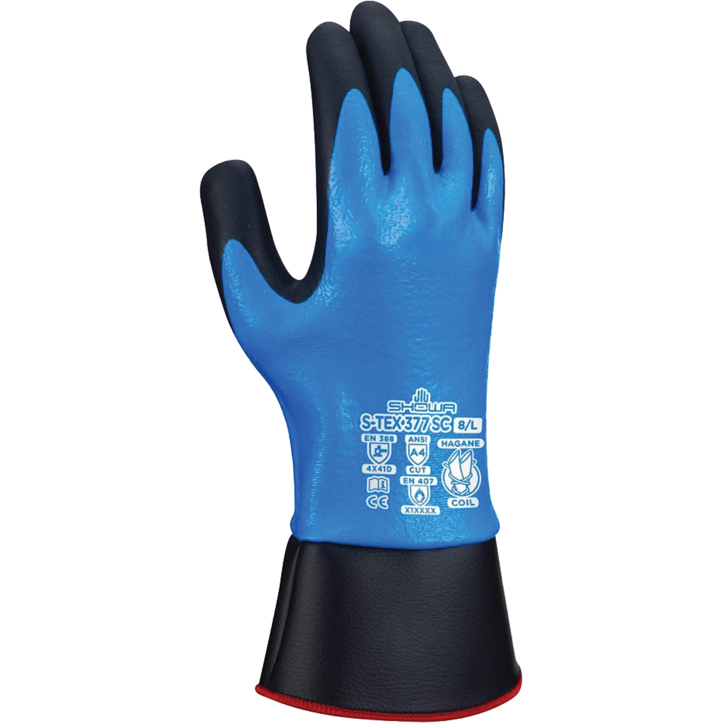 Showa S-Tex 377SC Cut Resistant Gloves, Size Large/8, 13 Gauge, Nitrile/Foam Nitrile Coated, Hagane Coil® Shell, ASTM ANSI Level A4/EN 388 Level D