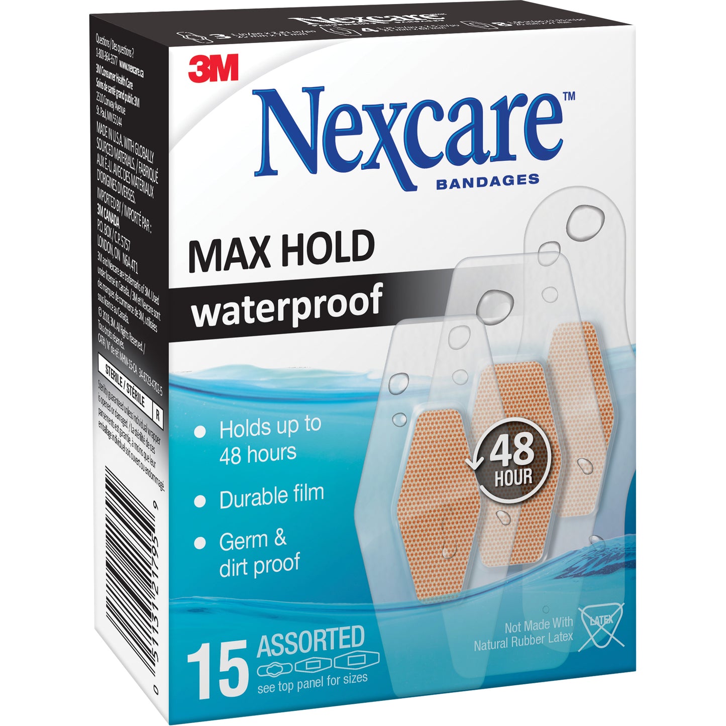3M Nexcare™ Max-Hold Waterproof Bandages, Assorted, Plastic, Sterile