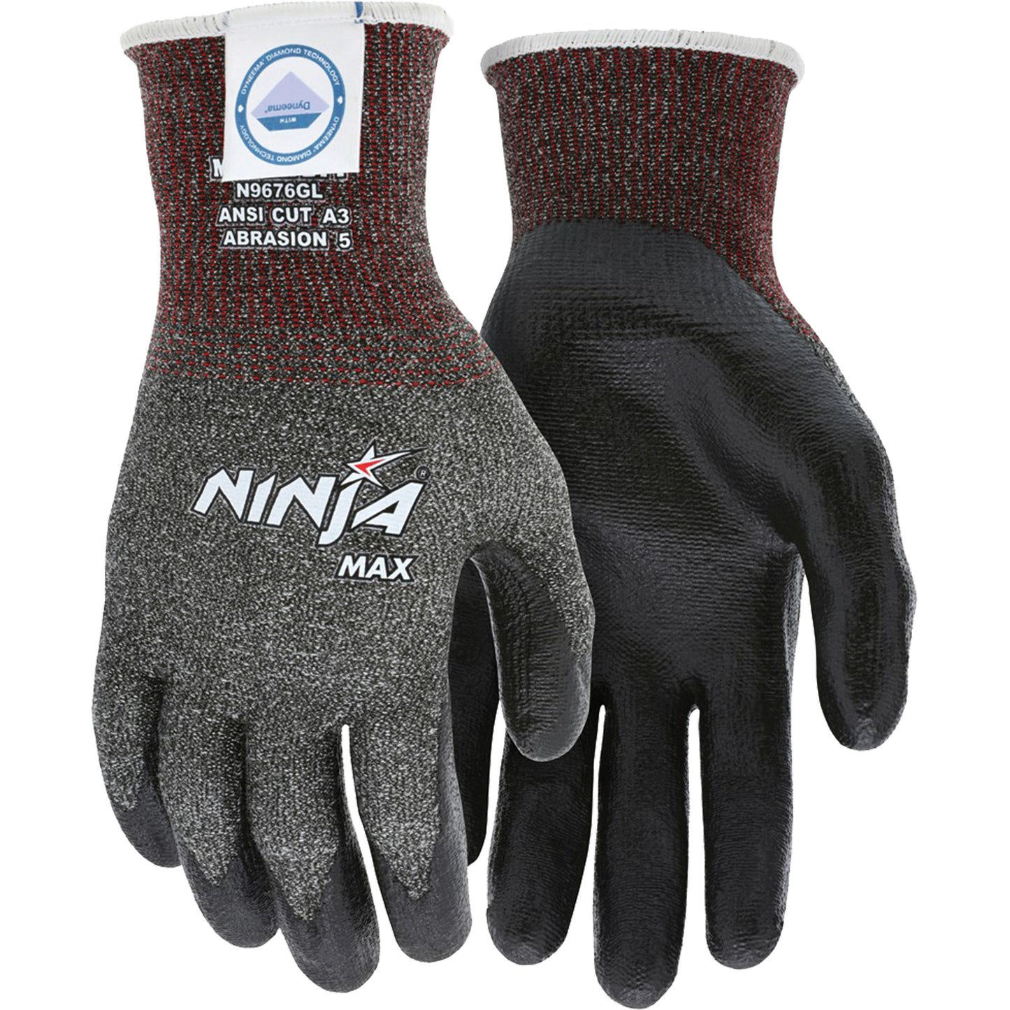 Mcr Safety Ninja® Max Cut Resistant Gloves, Size Small, 10 Gauge, Bi-Polymer Coated, Dyneema® Shell, ASTM ANSI Level A3