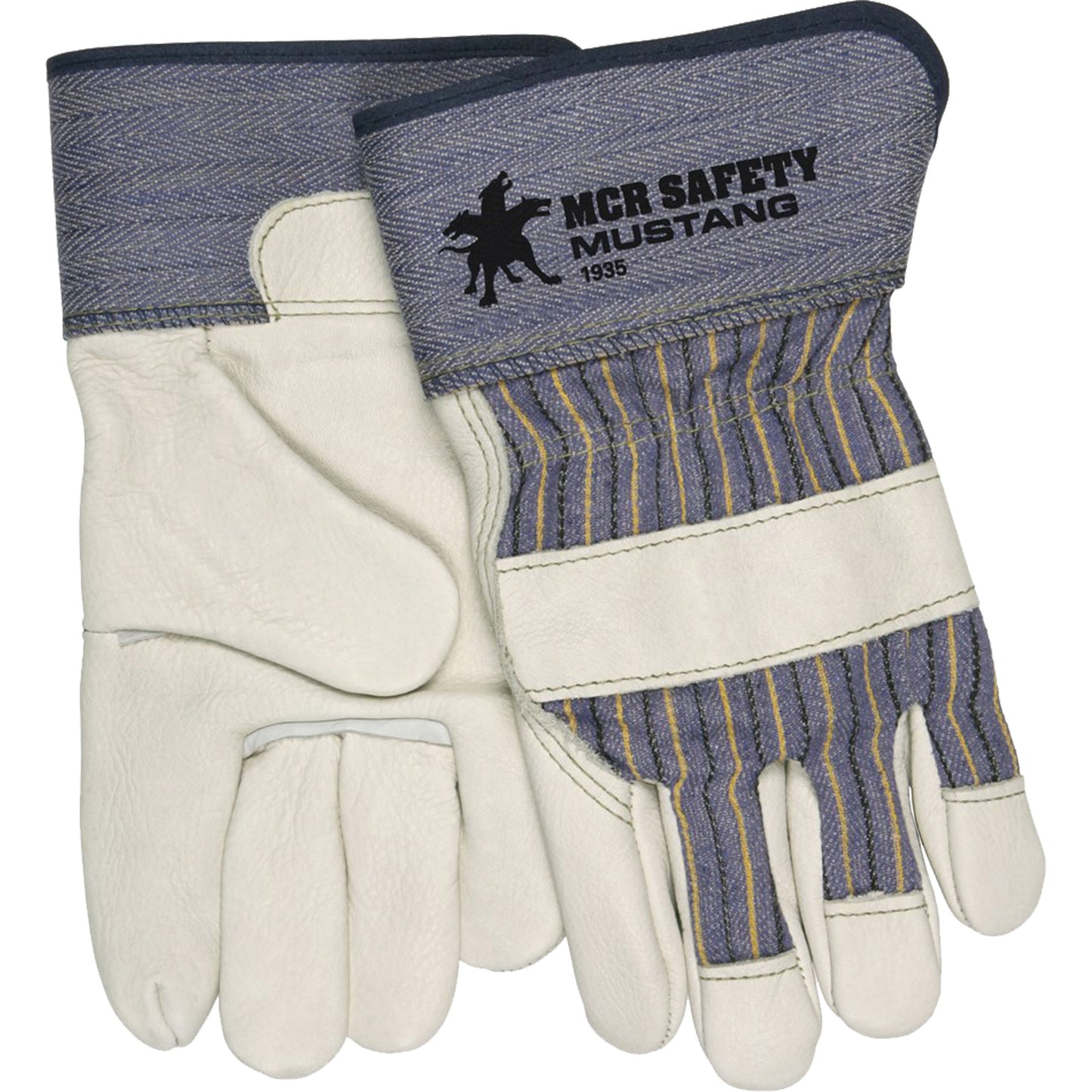 Mcr Safety Mustang Fitters Gloves, Large, Grain Cowhide Palm, Fleece Inner Lining