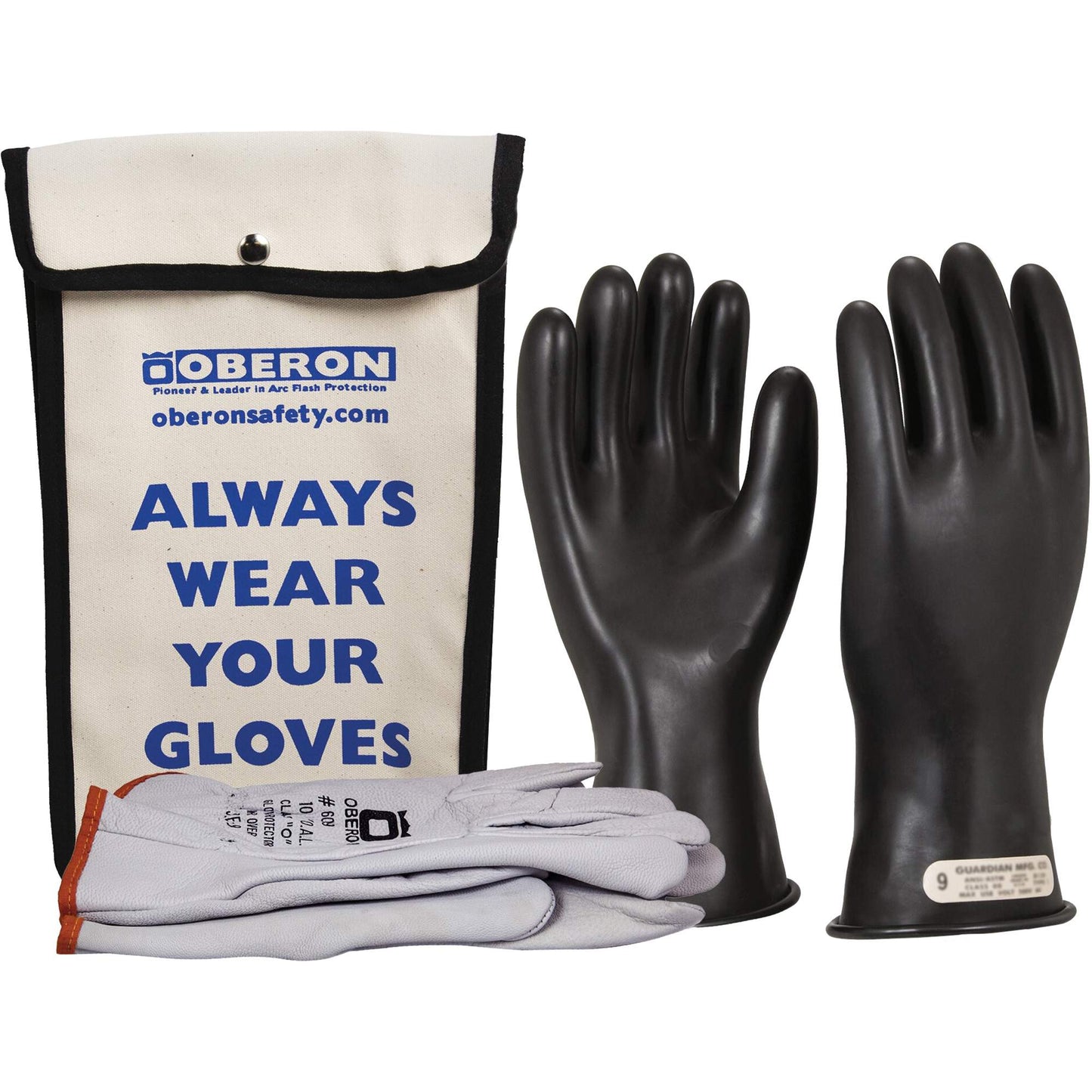 Oberon GLVKT-BRC0-11 Rubber Electrical Glove Kit, ASTM Class 0, Size 10, 11" L