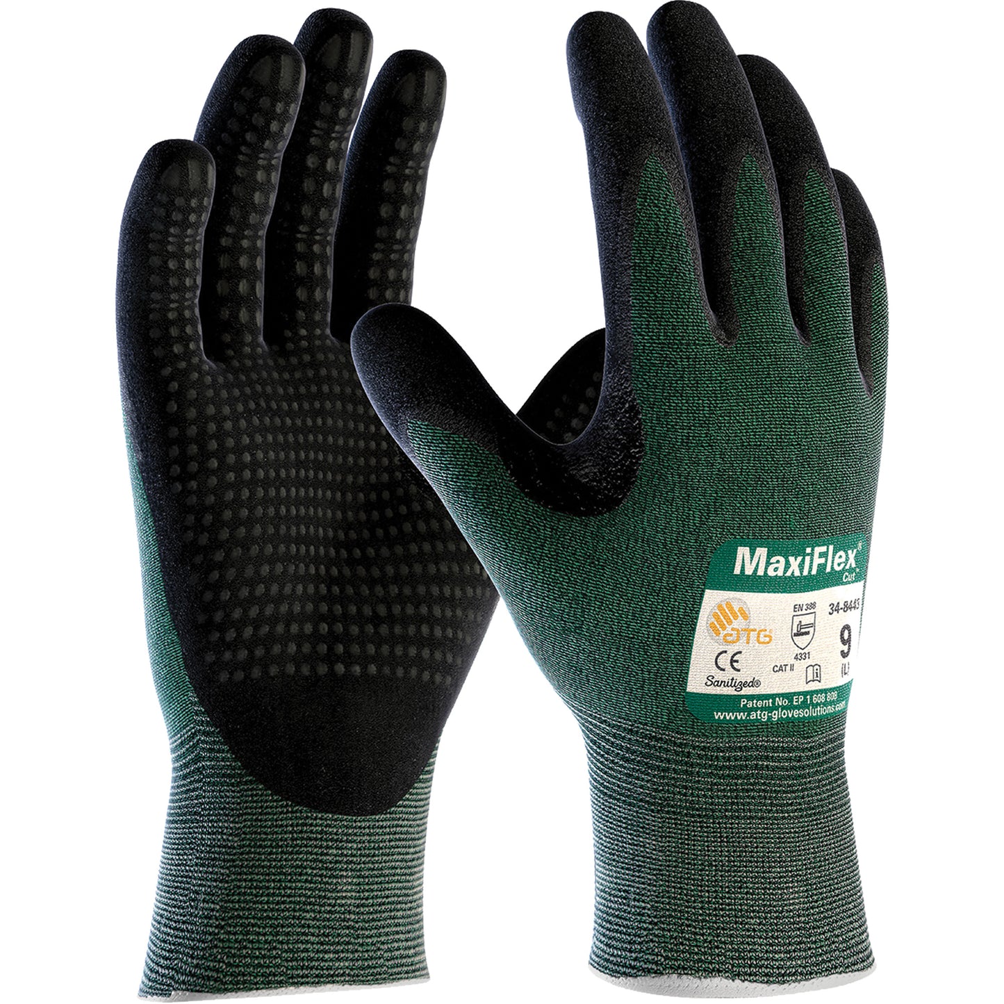 Protective Industrial Products ATG MaxiFlex® Cut™ Gloves, Size X-Large, 15 Gauge, Foam Nitrile Coated, Engineered Yarn Shell, ASTM ANSI Level A2/EN 388 Level 3/EN 388 Level B