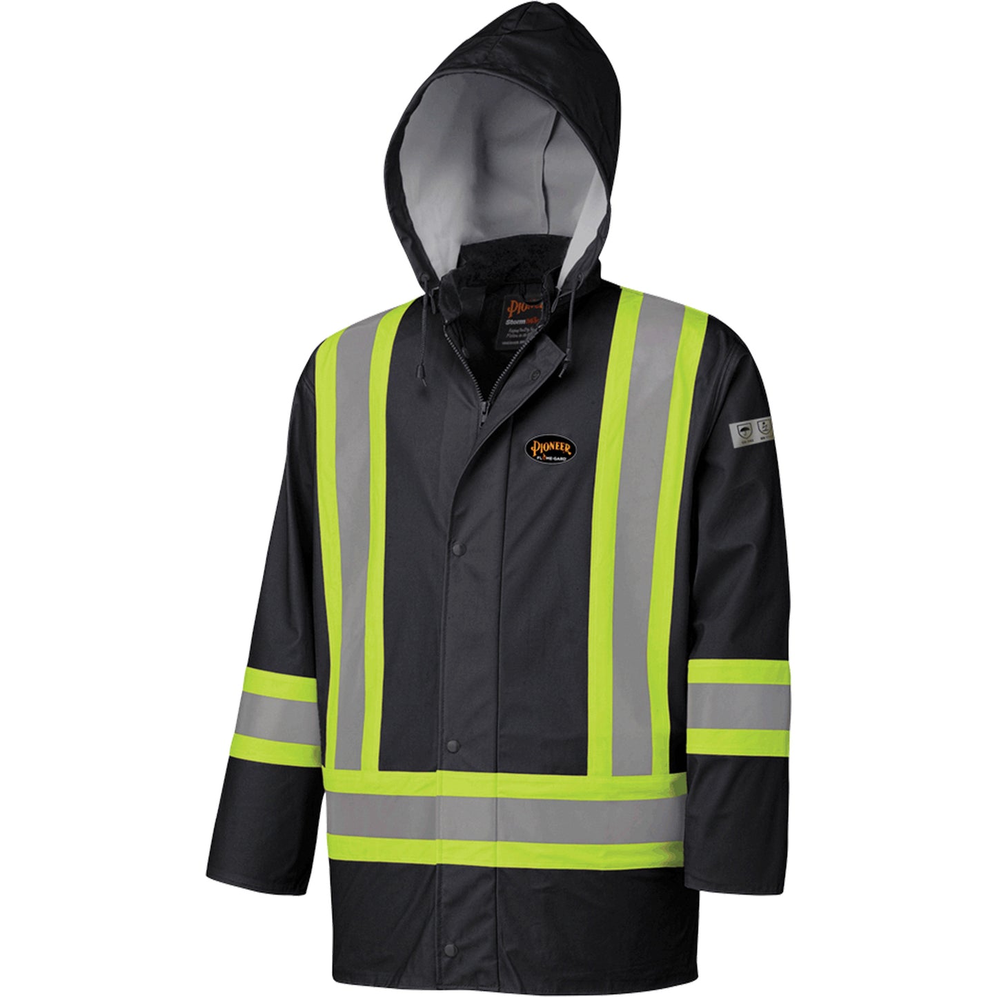 Pioneer 5894BK Fire-Resistant Waterproof Safety Jacket, Polyurethane, Black, Medium