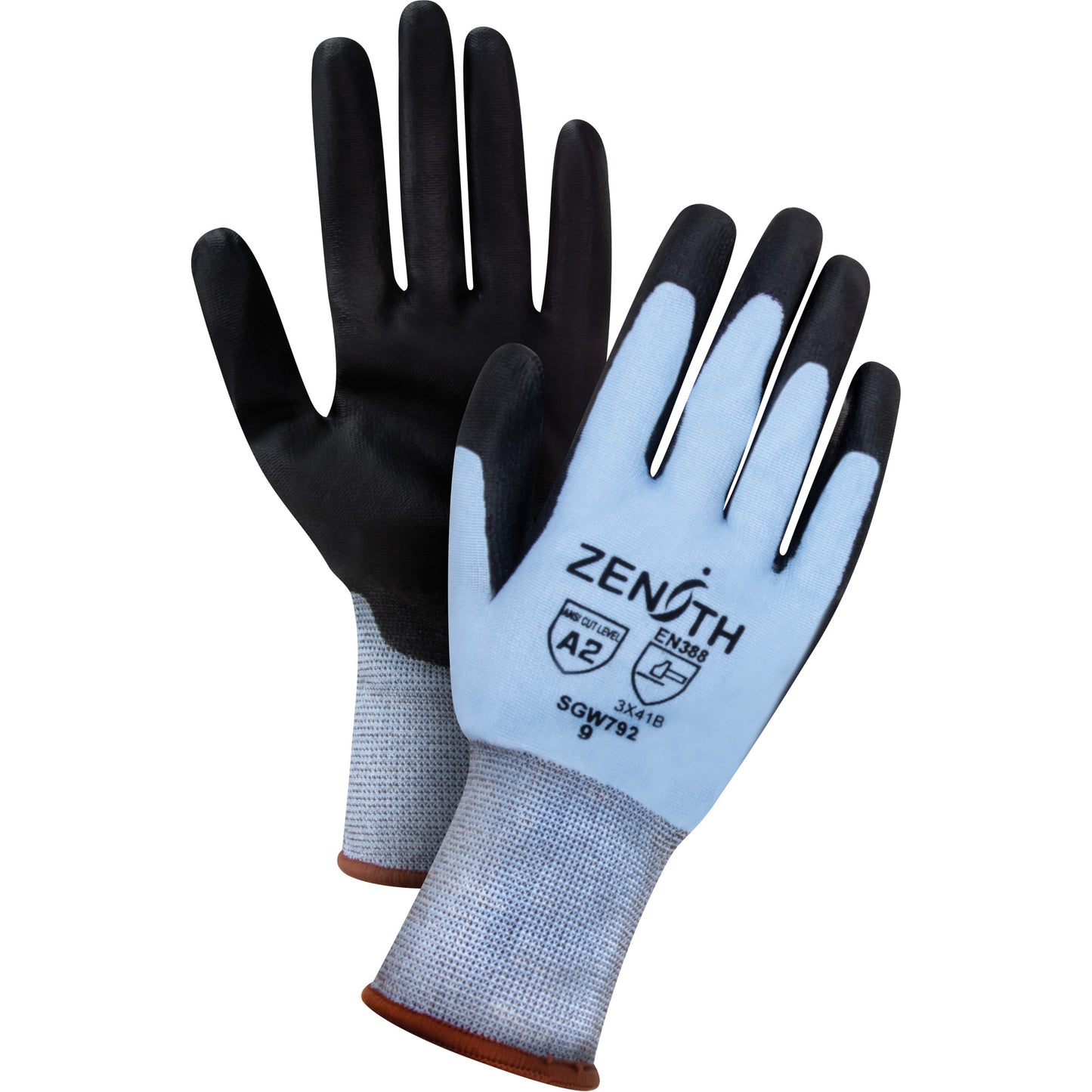 Zenith Safety Products Ultimate Dexterity Cut-Resistant Gloves, Size X-Large, 18 Gauge, Polyurethane Coated, HPPE Shell, ASTM ANSI Level A2/EN 388 Level B