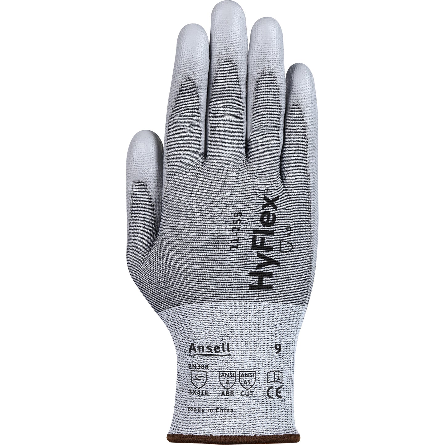 Ansell HyFlex® 11-755 Cut Resistant Gloves, Size 10, 18 Gauge, Polyurethane Coated, Polyester/HPPE/Tungsten/Spandex Shell, ASTM ANSI Level A5/EN 388 Level E