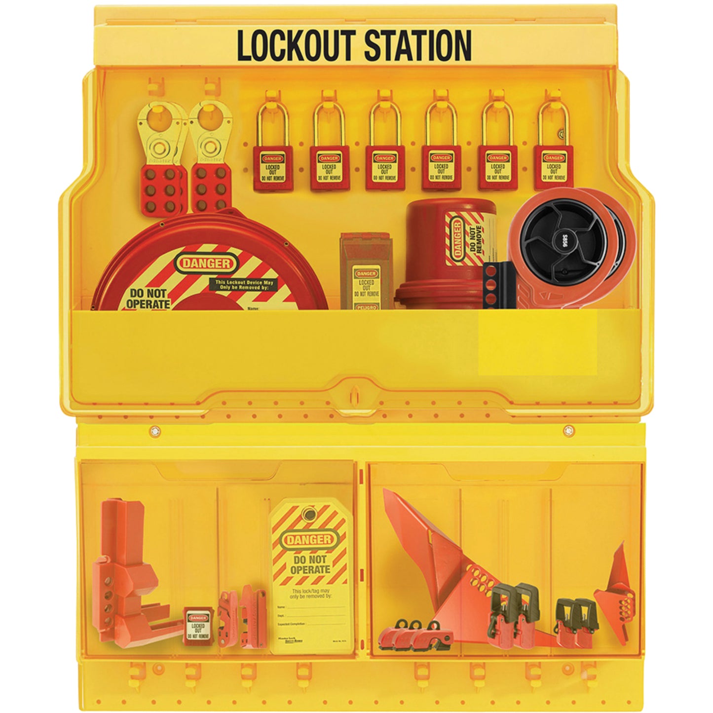 Master Lock Premier Valve & Electrical Deluxe Lockout Station, Thermoplastic Padlocks, 32 Padlock Capacity, Padlocks Included