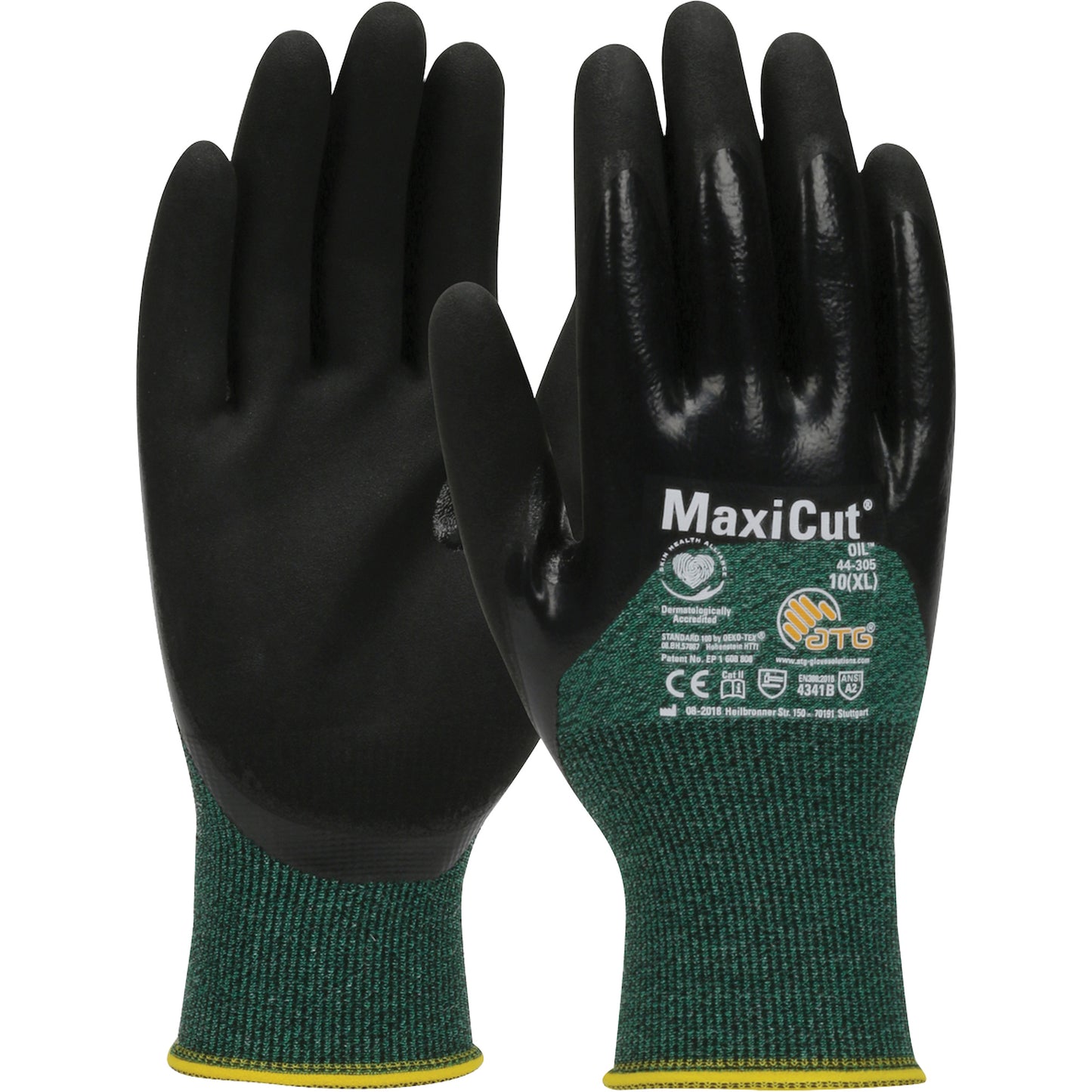 Protective Industrial Products ATG MaxiCut® Oil Cut-Resistant Gloves, Size X-Small, 15 Gauge, Nitrile Coated, Engineered Yarn Shell, ASTM ANSI Level A2/EN 388 Level 3/EN 388 Level B