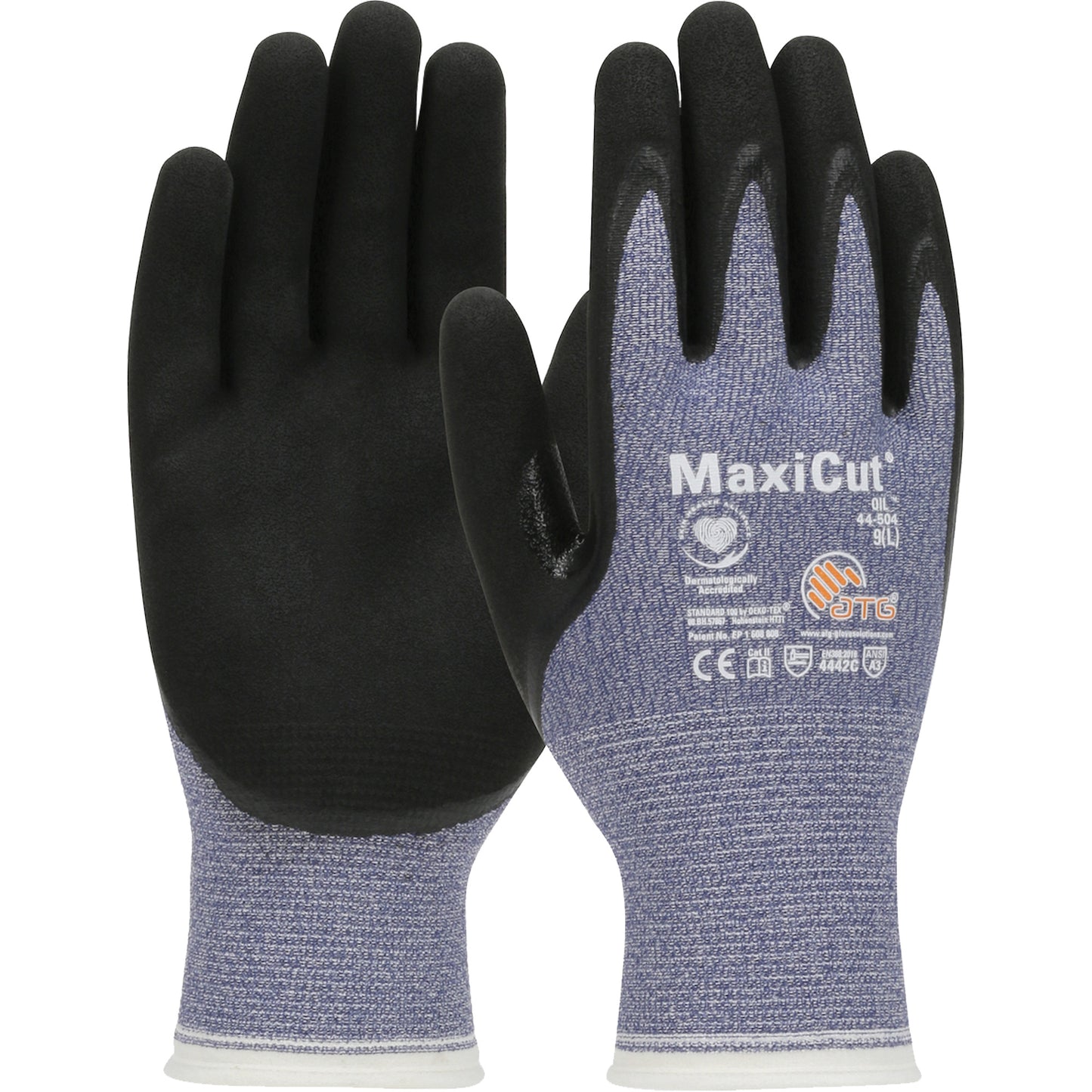 Protective Industrial Products ATG MaxiCut® Oil Cut-Resistant Gloves, Size Large, 15 Gauge, Nitrile Coated, Engineered Yarn Shell, ASTM ANSI Level A3/EN 388 Level 4/EN 388 Level C